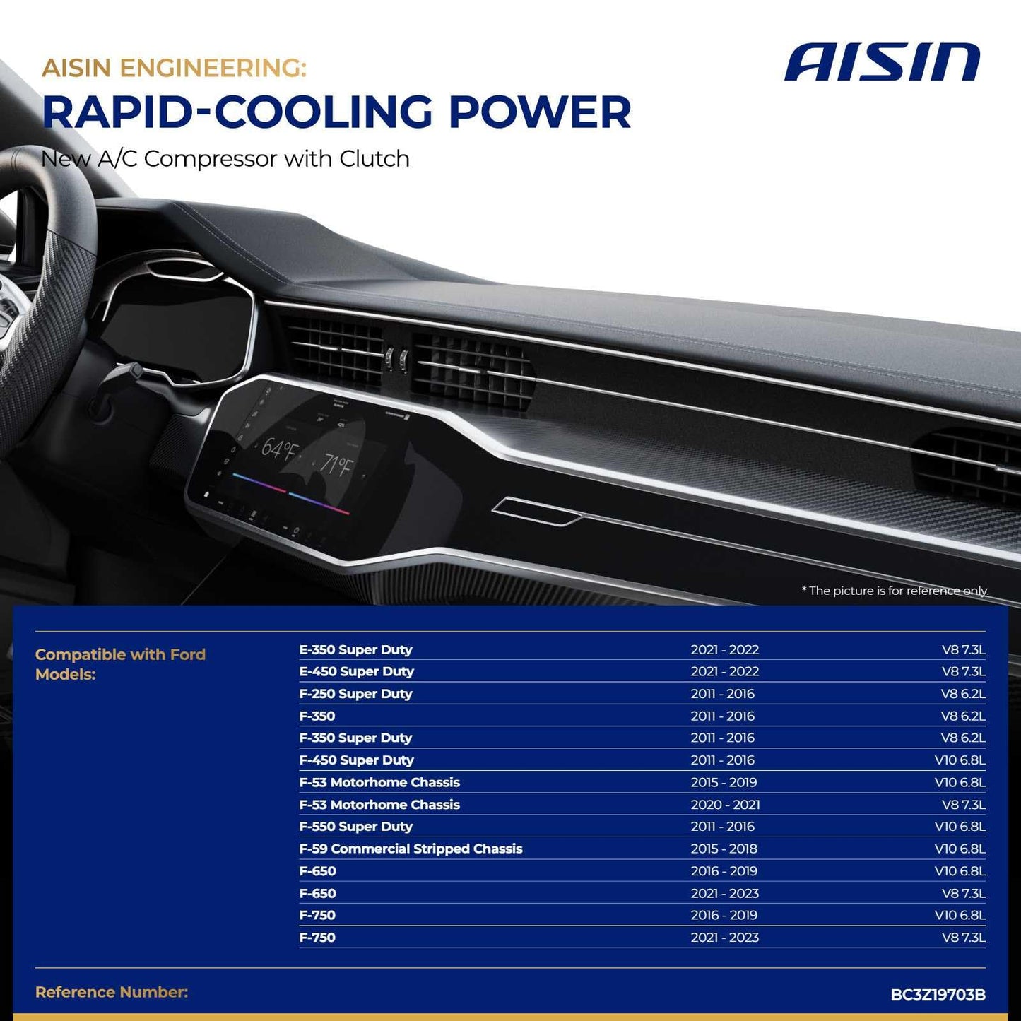 AISIN AFTERMARKET ACCFD-00640 Air Conditioner AC Compressor - Compatible with Ford F-250 F-350 F-450 F-550 Super Duty 2011-2016, E-350 E-450 Super Duty 2021-2022 - with 6-Pulley Groove & Clutch