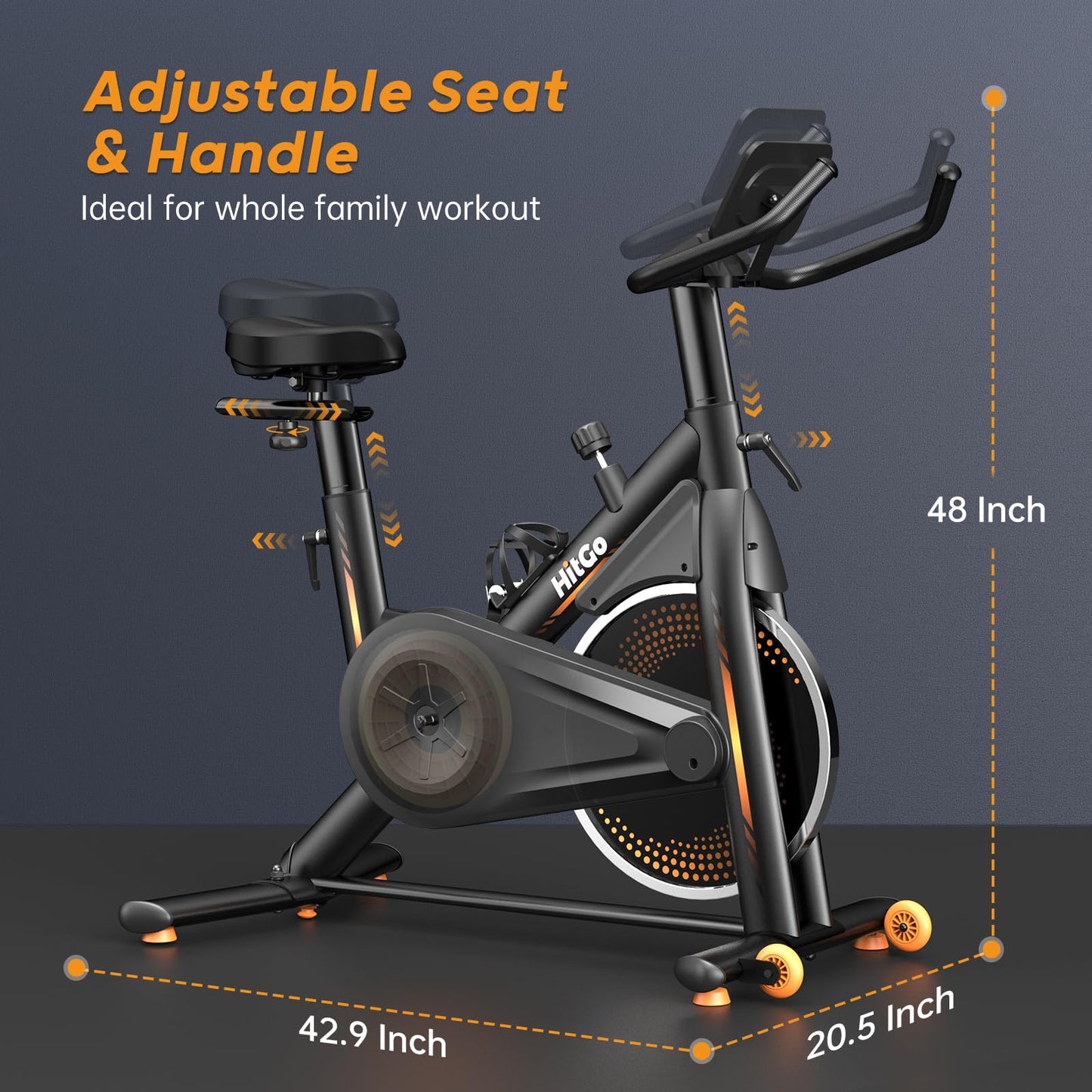 HitGo Exercise Bike, Magnetic Resistance/Brake Pad Stationary Bike with Exclusive App, 300lb Weight Capacity Indoor Bike with Soft Seat Cushion, Silent Belt Drive, Heavy Flywheel and LCD Monitor