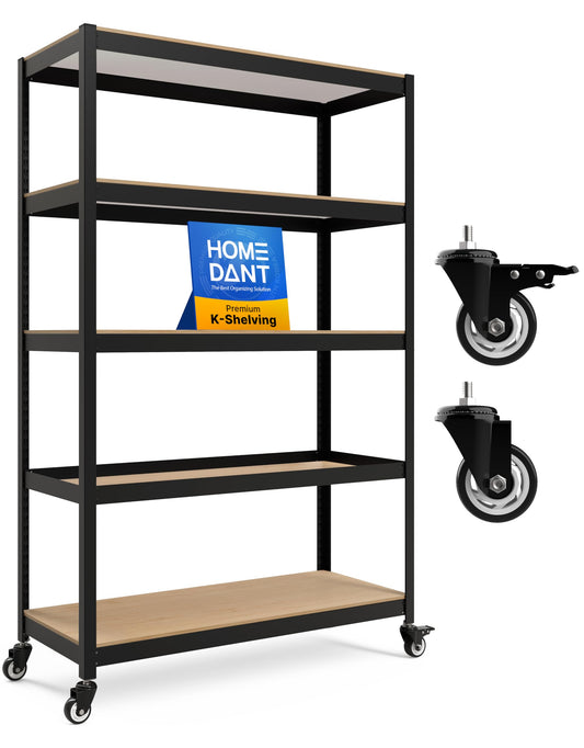 HOMEDANT House 48.1" 5-Tier Metal Rolling Cart Shelf Rack Casters Heavy Duty Laminated Wheel Shelving Unit Adjustable Utility Storage Shelves Shelf Kitchen Garage Black 1Pack