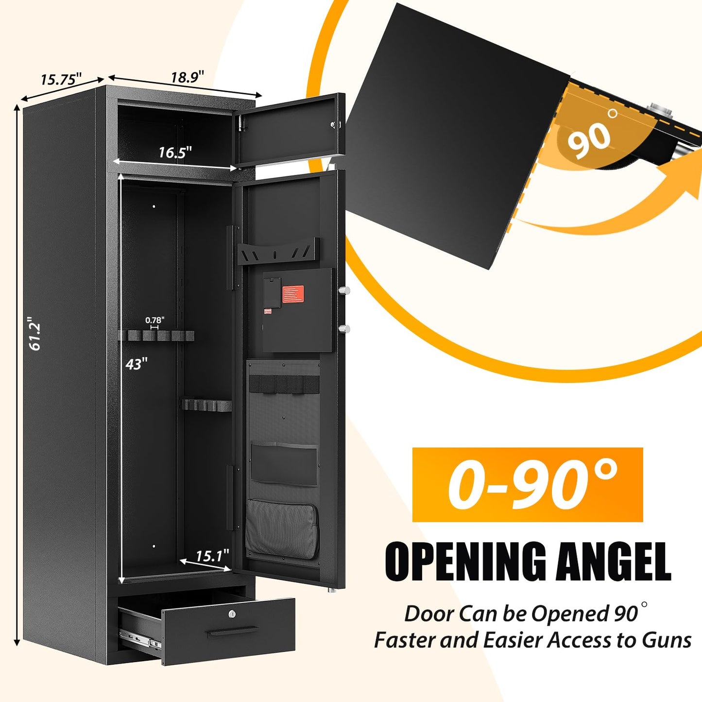 Zevemomo 10-12 Gun Safes, Gun Safe for Rifles and Pistols Safe for Home, Quick & Easy Access Gun Cabinets for Rifle and Handgun with LED Light & Drawer, Electronic Lock