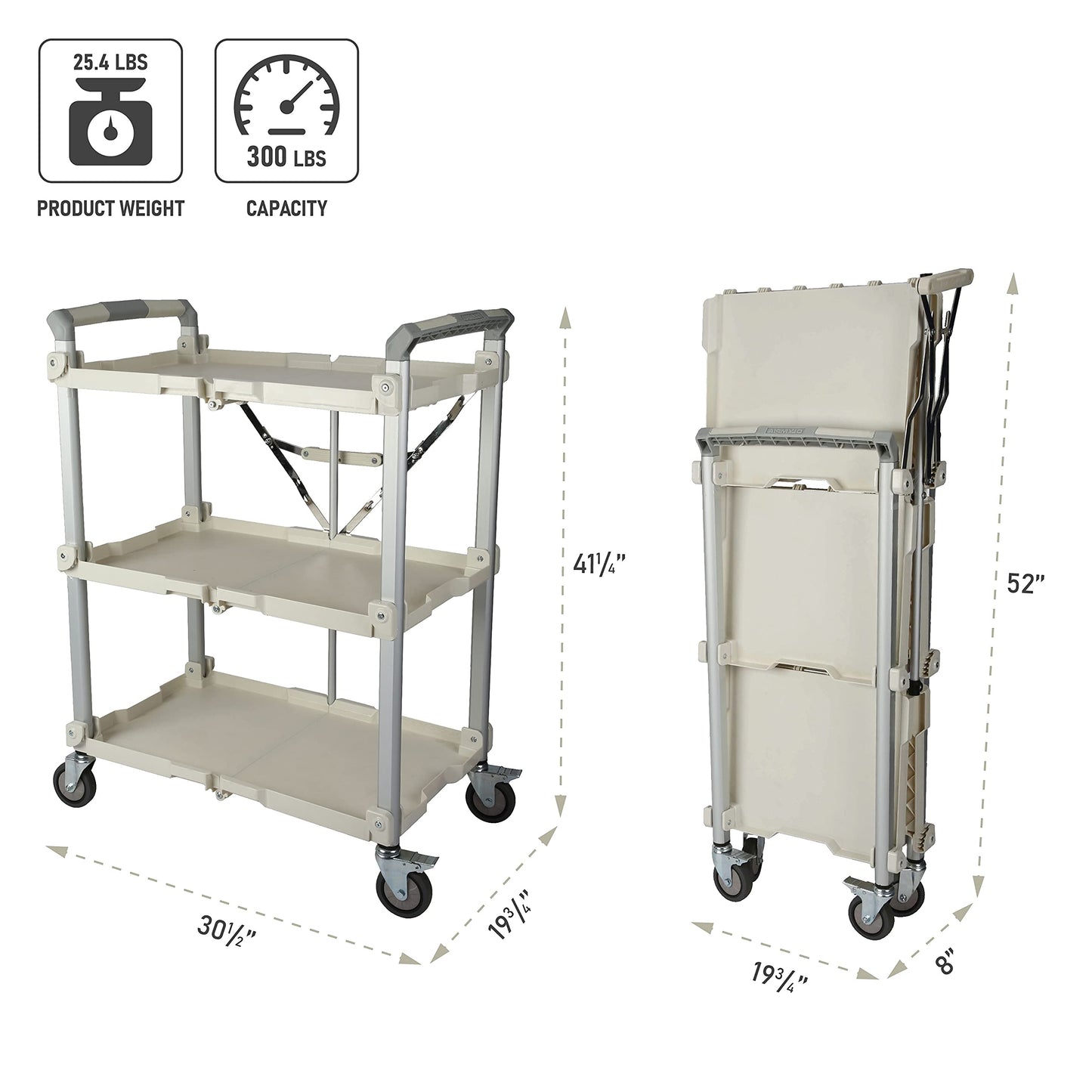 Olympia Tools 89-355 Pack N Roll Collapsible Service Cart, XL, 300LB Capacity, White
