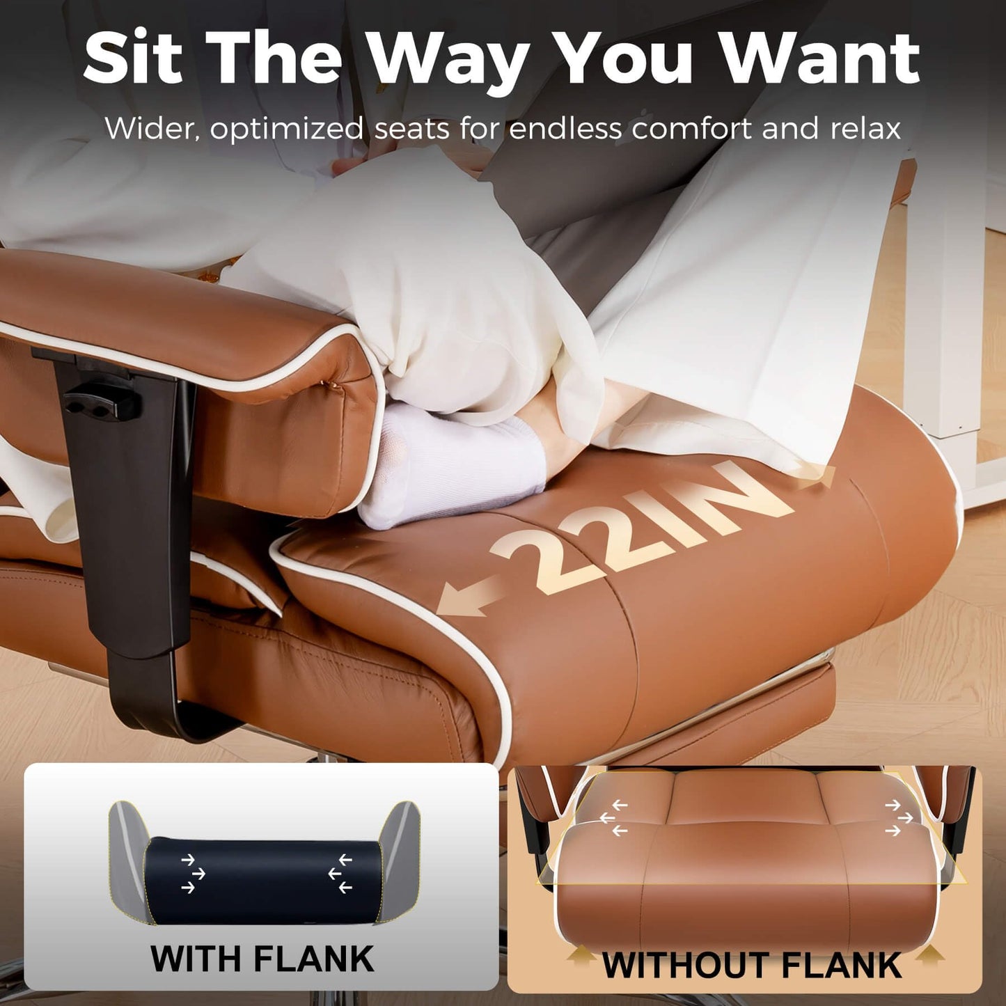 COMHOMA Big and Tall Office Chair 400lbs High Back Leather Executive Chair with Ergonomic Lumbar Support & Pocket Spring Cushion for Lower Back Pain Relief, Computer Gaming Chair with Foot Rest, Brown