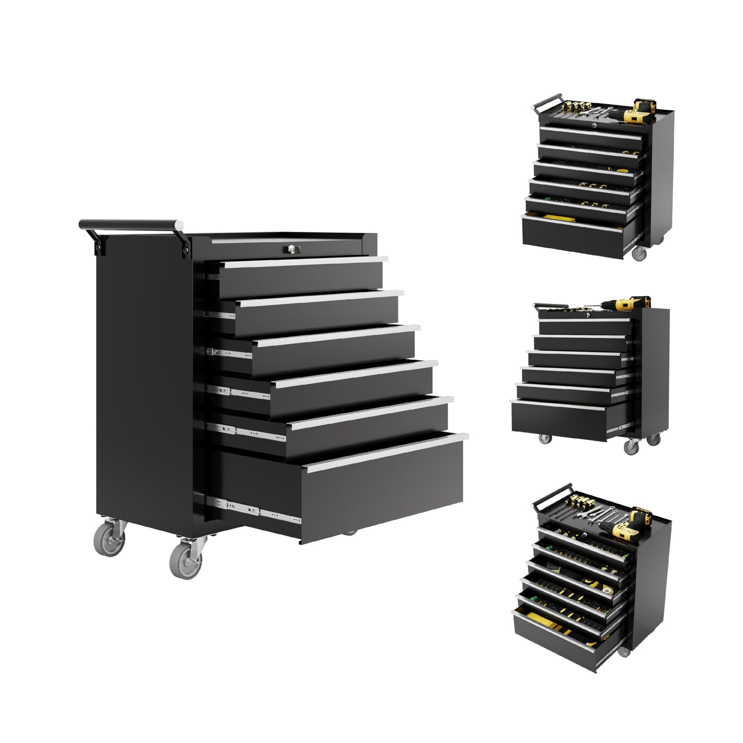 Rolling Tool Chest with Wheels, 6 Drawer Tool Storage Cabinet, Portable Toolbox Organizer with Lock, Heavy Duty Tool Chest Cart for Garage, Mechanic, Workshop, Shop, Mobile Tool Organizer, Black
