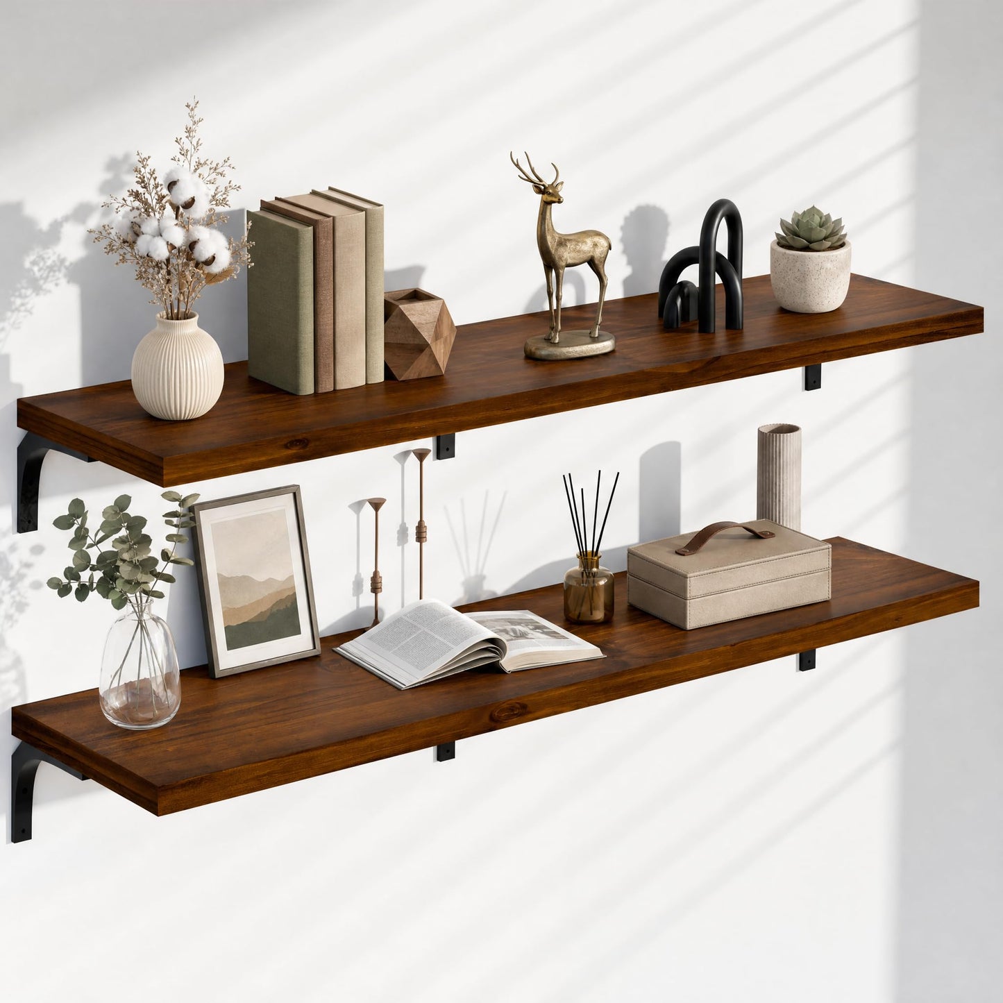 TEDIDUWA 12 Inch Deep Floating Shelves Set of 2, 60 Inch Extra Wide Solid Wood Wall Shelves, 5ft Heavy Duty Wall Mounted Bookshelf with 100 lbs Capacity for Kitchen, Living Room & Bedroom