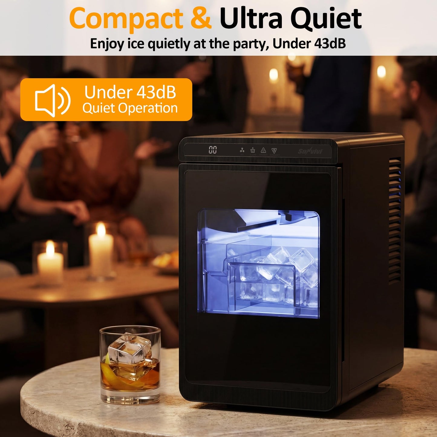 Sunvivipro Crystal Clear Ice Maker, Compact Countertop Ice Machine, 3 x 1.6 Ice Cubes in10-Mins, Self-Cleaning, LED Light & Timer, Portable Electric Ice Maker for Kitchen, Bar, RV, Black