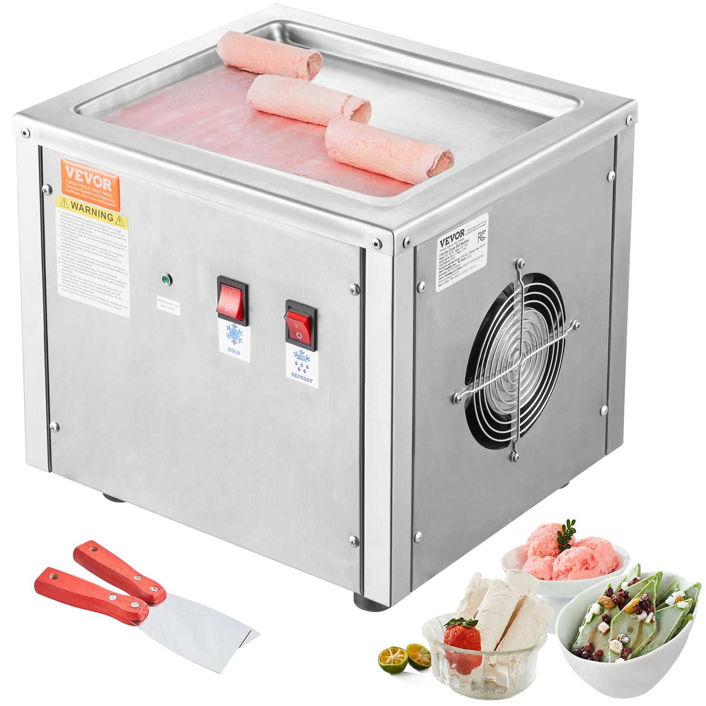 VEVOR Commercial Ice Roll Maker,Stir-Fried Yogurt Cream Machine 220W, Ice Cream Roll Machine with 9.4" x 11" Square Pan, Button Defrost Method with Food Shovels Perfect for Bars,Cafes Dessert Shops