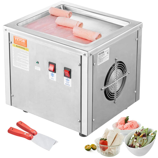 VEVOR Commercial Ice Roll Maker,Stir-Fried Yogurt Cream Machine 220W, Ice Cream Roll Machine with 9.4" x 11" Square Pan, Button Defrost Method with Food Shovels Perfect for Bars,Cafes Dessert Shops