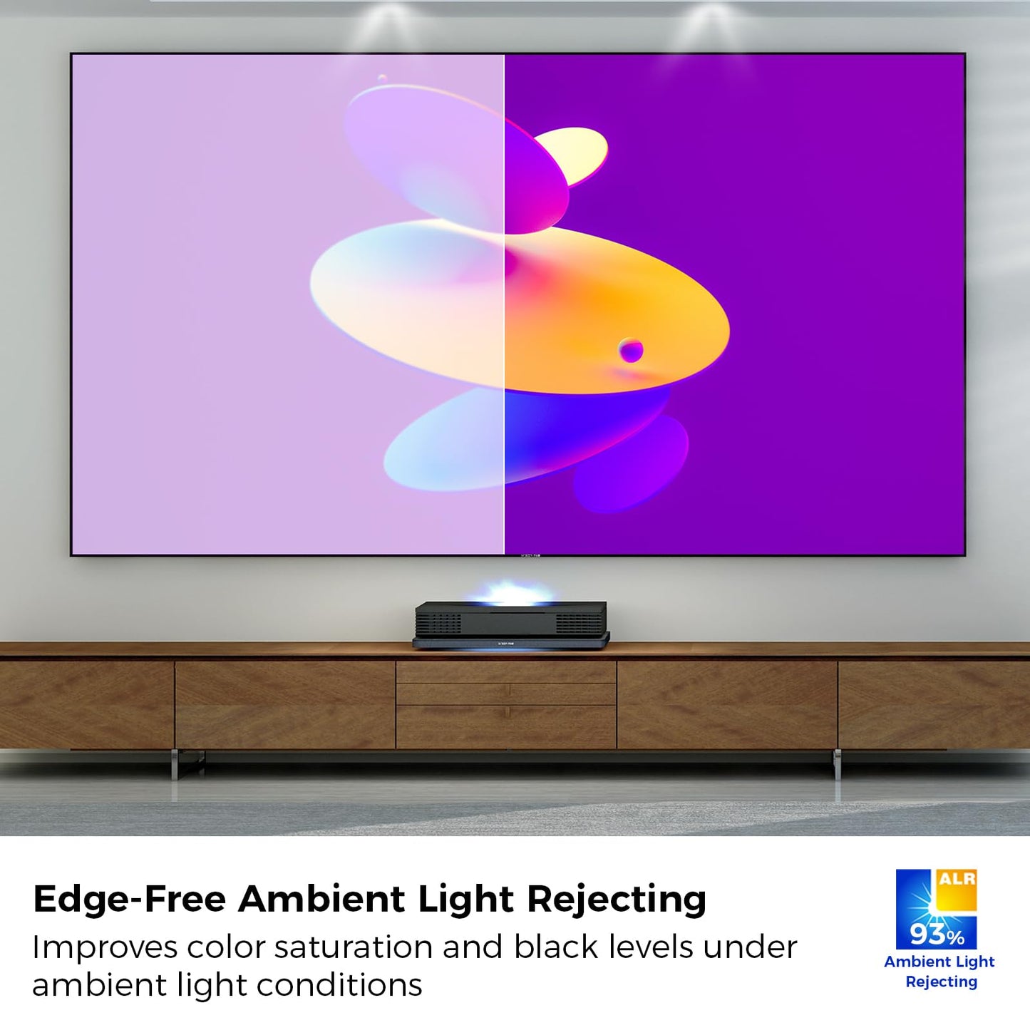 120inch Ambient Light Rejecting ALR Projector Screen for Home Theater, 16:9 4K/8K Ultra Edge Free Fixed Frame Ceiling Light Rejecting Screen for Ultra-Short Throw Projector & Laser Projector