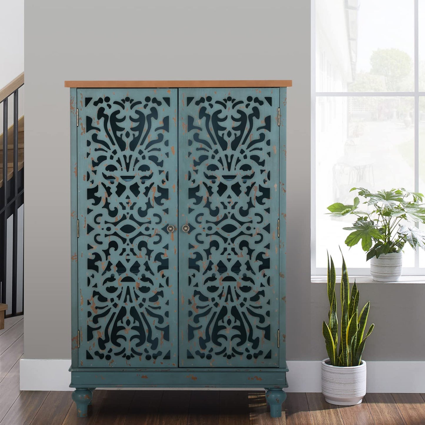 Sophia & William Tall Storage Cabinet 47.4", Decorative 2-Door Tall Accent Cabinet for Living Room, Dining Room, Blue