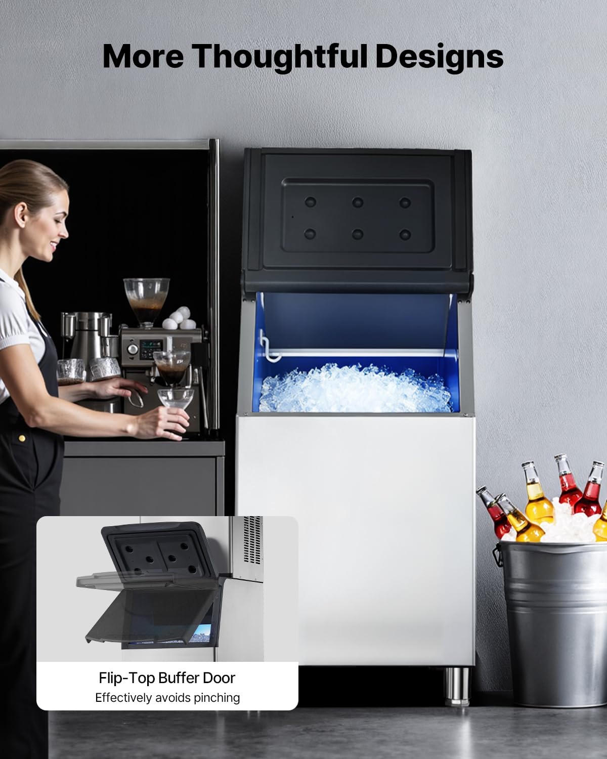 VEVOR Commercial Ice Maker Storage Bin, 300 LBS Capacity Stainless Steel Ice-Bin, Commercial Ice Storage Bin with Adjustable Anti-Slip Rubber Feet, Suitable for Restaurant, Hotel and Beverage Shops