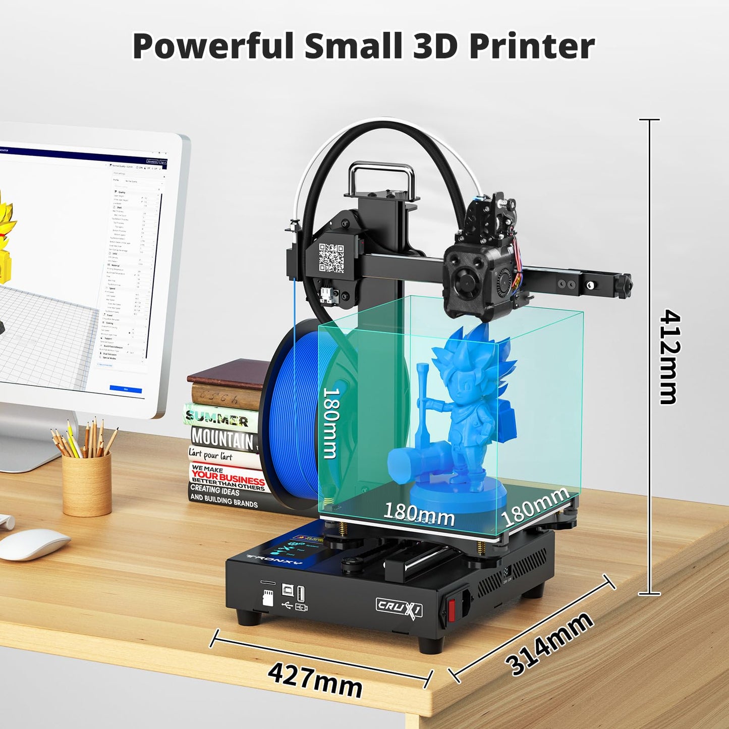TRONXY Small High Speed 3D Printer, CRUX 1S Desktop Mini 3D Printer for Beginners, Proximal Printhead with Dual-axis Metal Guide, Build Size 7.09x7.09x7.09 inch