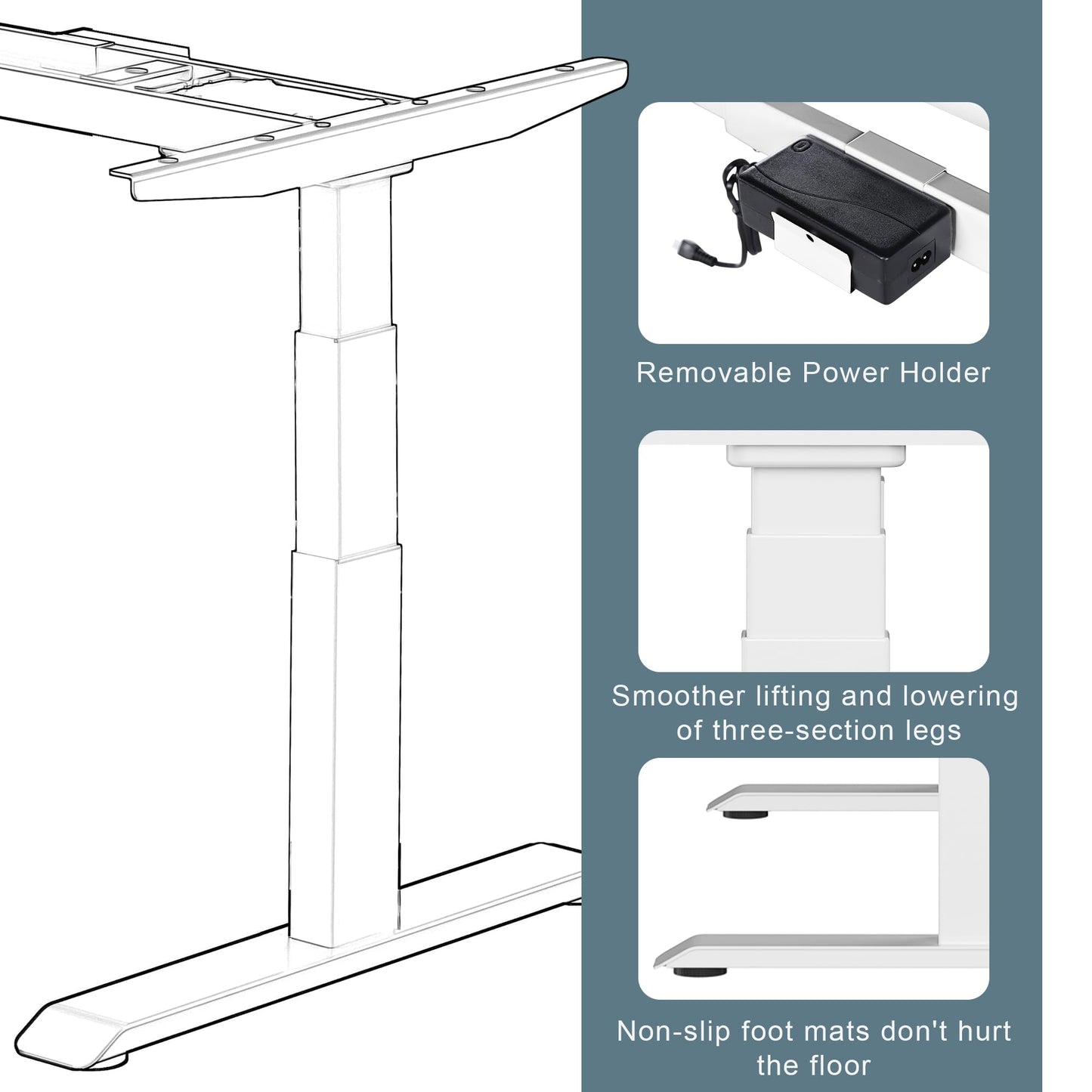 Fromann Dual Motor Electric Standing Desk Frame 3 Tier Legs Height Adjustable Handset with USB A+ C Ports Sit Stand up Desk Base for Home and Office (White)