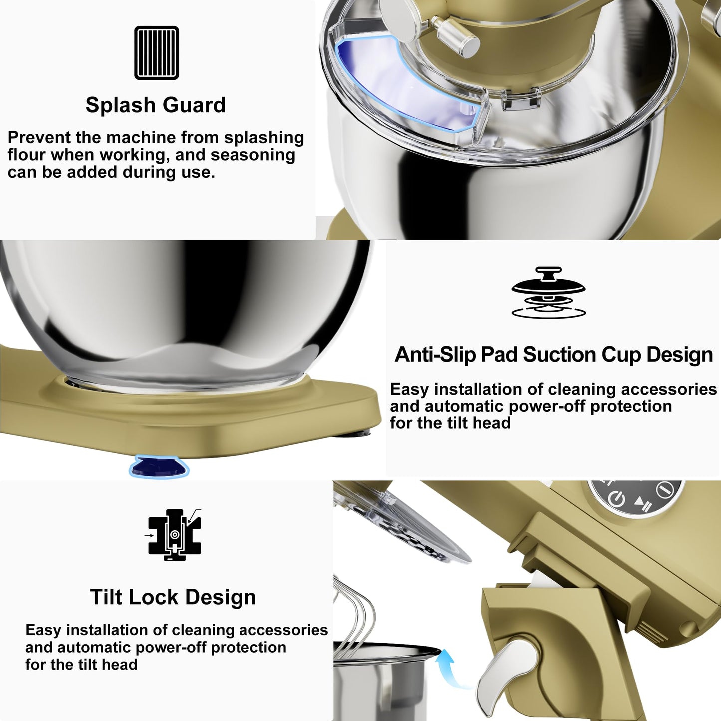 8.45 QT All Metal Stand Mixer,10 Speed Large Capacity Kitchen Mixer with Digital Timer & Tilt-Head, Electric Mixer with Whisk Dough Hook Mixing Beater for Baking,Cakes,Cookie,Bread,Salad (Champagne)