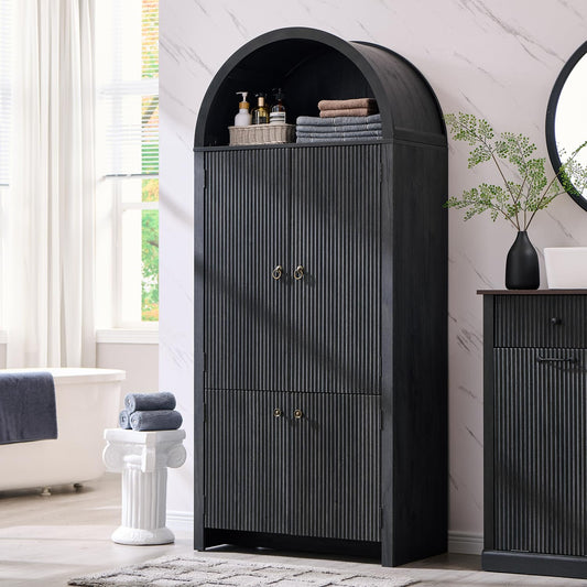 IFBUY 71" Tall Arched Bathroom Storage Cabinet, Modern Fluted Storage Cabinet w/Doors, 3 Adjustable Shelves, 6 Door Shelves, Wood Freestanding Cabinet for Bathroom, Entryway, Hallway, Dark Grey