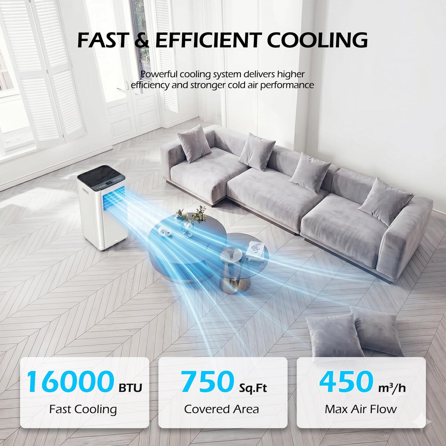 Attsix 16000 BTU Portable Air Conditioners with WiFi APP, 5-in-1 Portable AC Unit for Large Room up to 750 Sq.Ft with Fast Cooling, Dehumidifier, Fan, Quiet 40dB Sleep Mode, 24H Timer for Home, Office