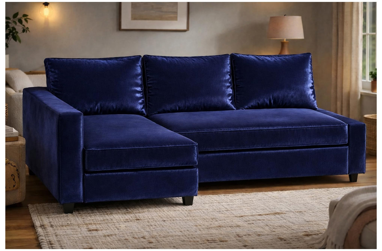 HomeTown Market Heavy Duty Velvet Friheten Sofa Cover Replacement Compatible with IKEA Friheten Sofa Bed Sleeper Sectional Corner Slipcover (Velvet Blue Right)