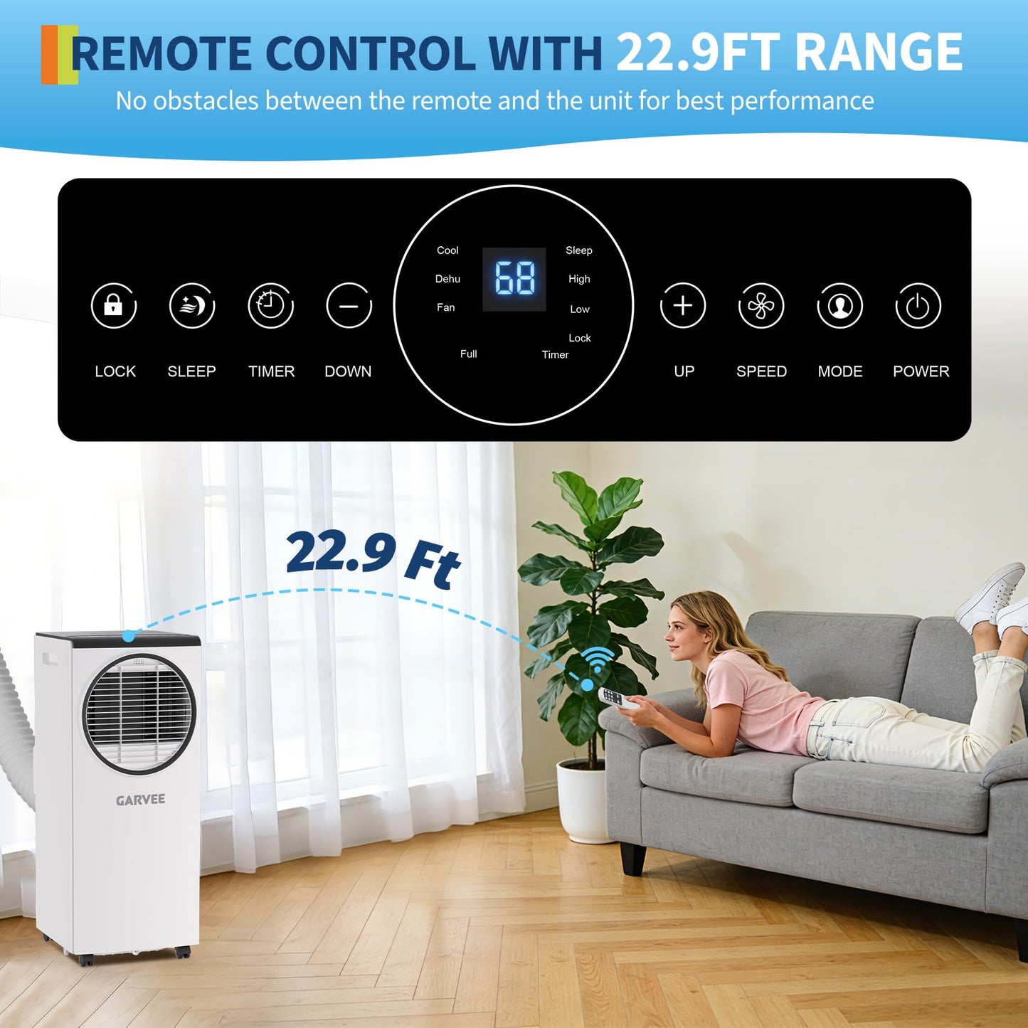 Garvee 8000 BTU Portable Air Conditioner, Portable AC Unit with Dehumidifier, Fan and Remote Control, Energy Efficient Indoor AC Conditioner for Rooms up to 350 Sq. Ft., White