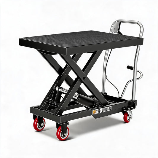 Garvee Hydraulic Lift Table Cart, 1100 LBS Capacity 32" Lifting Height Single Scissor Hydraulic Lift Table with 4 Wheels(2 with Brake) & Non-Slip Pad, for Material Handling & Transportation, Black