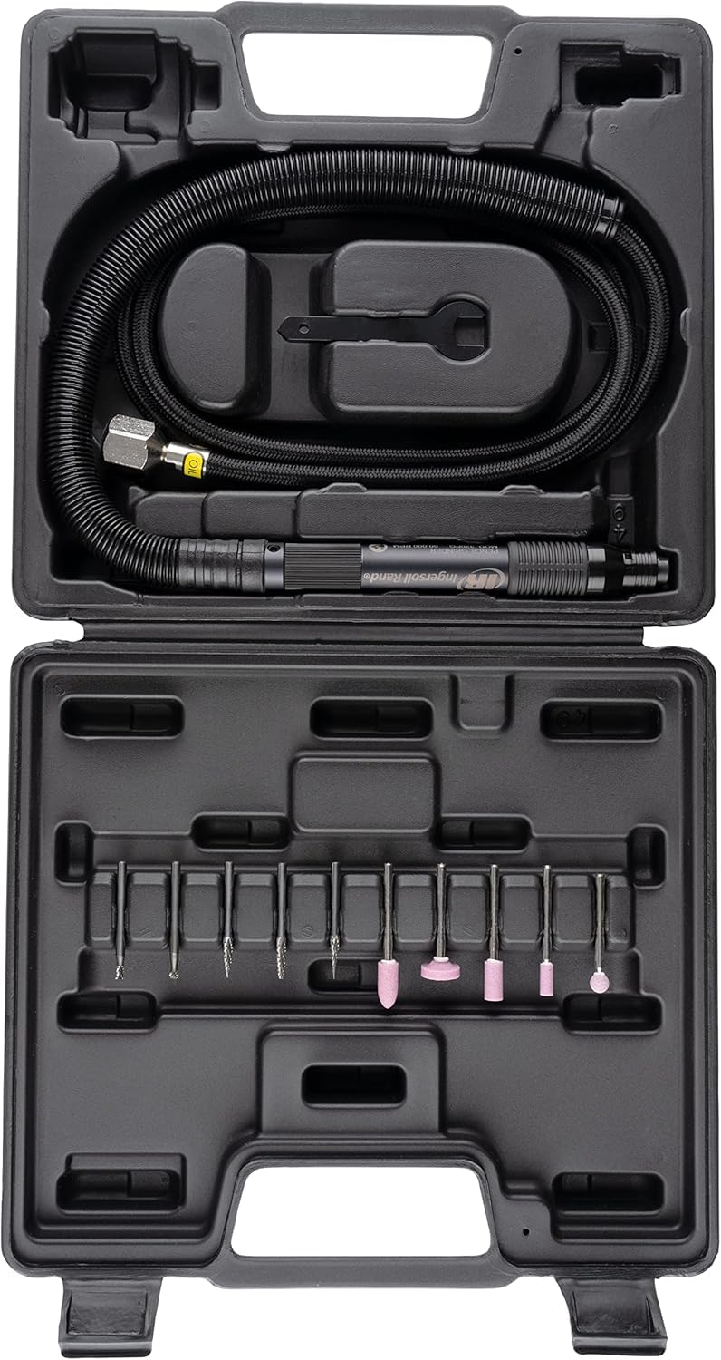 Ingersoll Rand 320PGK - Air Pencil Grinder Kit, 1/8" Collet, Burr, 60,000 RPM, Inline, Rear Exhaust, includes 5 Mounted Points & 5 Carbide Burrs