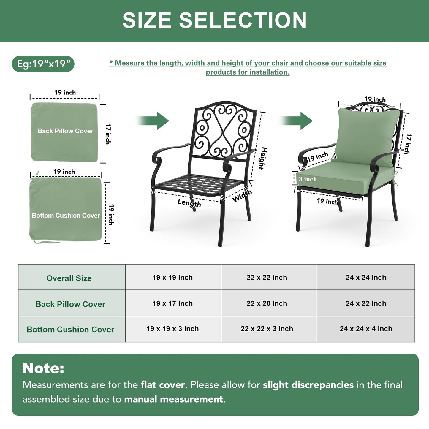 Summsun Outdoor Chair Cushions Set of 4, Waterproof Back Pillow and Seat Cushion Set for Patio Furniture, Outdoor Sofa Replacement Cushions with Removable Cover, 24 x 24 Inch, Sage Green