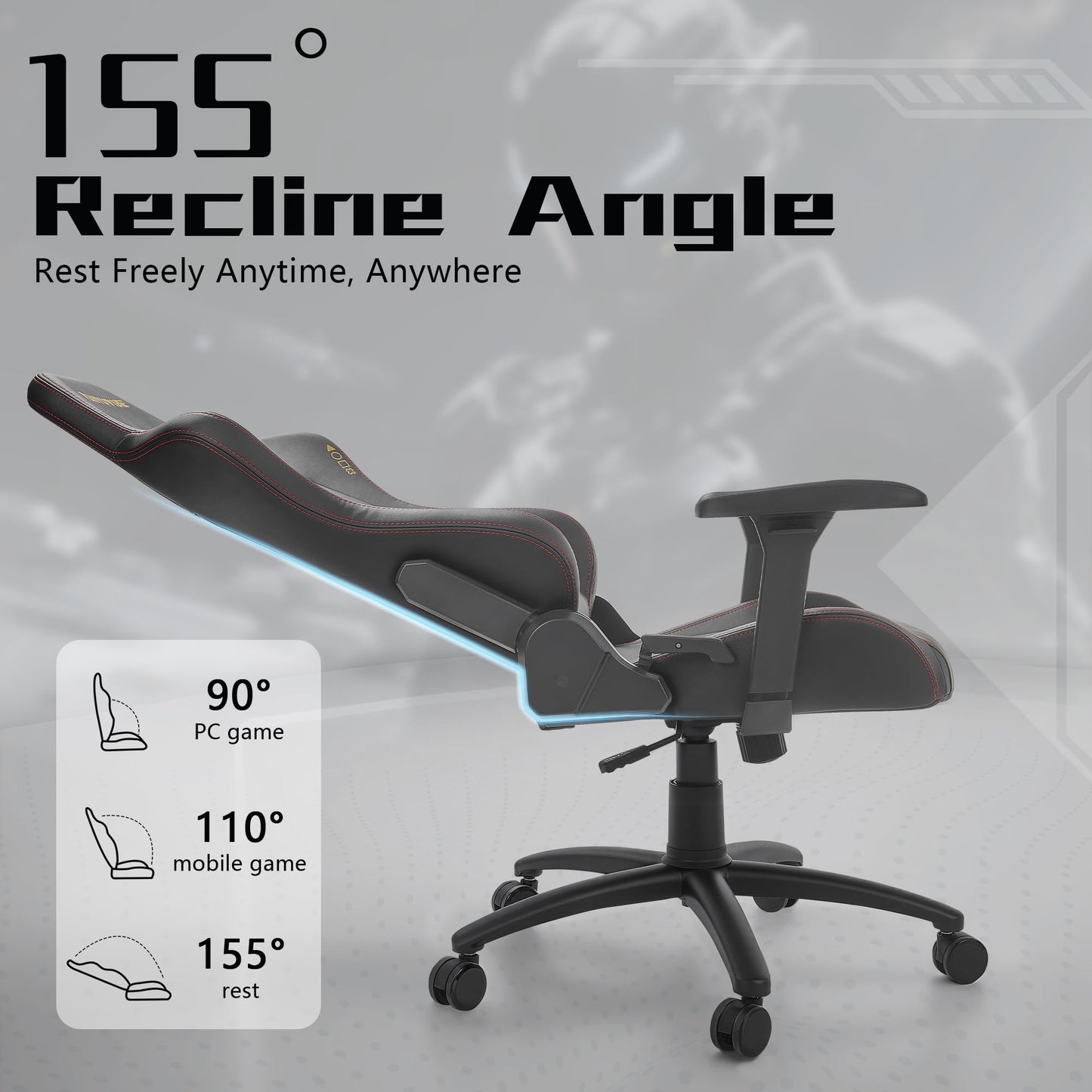 VENTUVIBE Gaming Chair 4D Adjustable Armrests - 170° Reclining & 320lb Capacity, High Back Ergonomic Computer Chair with Lumbar Support, Office Game Chair for Adults, PU Black