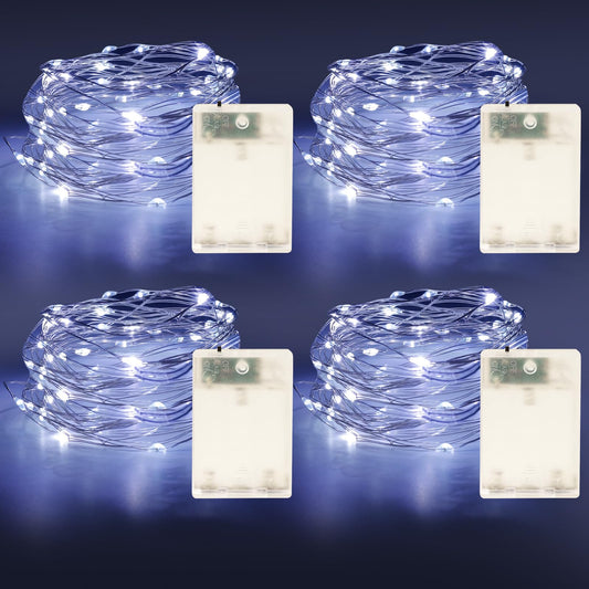YPHSOL Fairy Lights String Lights 50LED Waterproof 16.4ft Copper Wire 4 Pack White