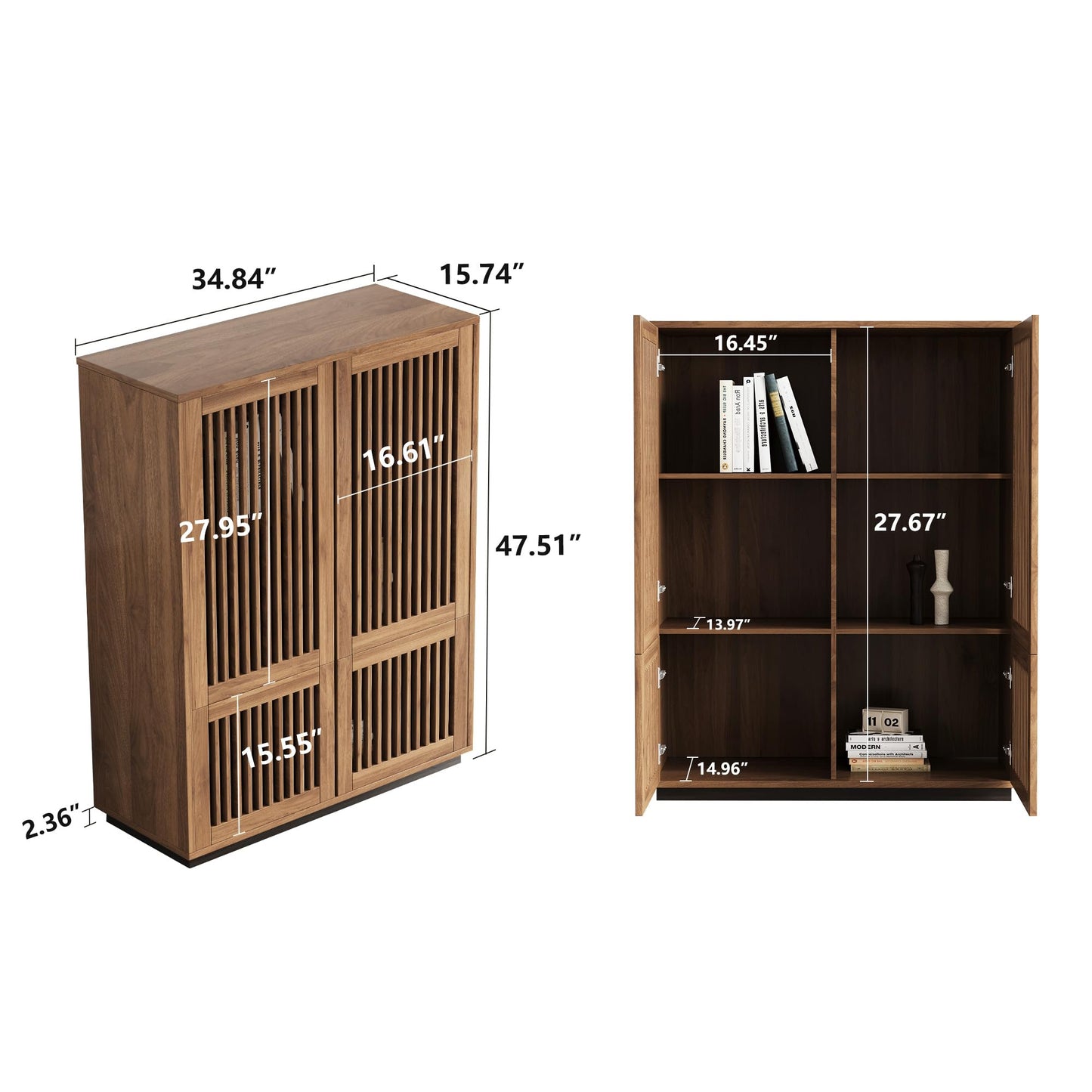 NessCarsti 47.5" H Wooden Small Storage Cabinet with Slatted Door & Shelves