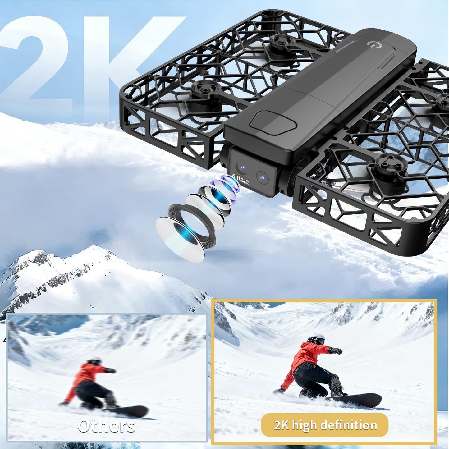 UAVRIAO Folding Selfie Drone with 2K HD Camera Gesture Control & Auto Follow Me Quadcopter Waypoint Flight, Stunt Mode, 360° Protection, One-Key Operation，For Adults Gesture Control