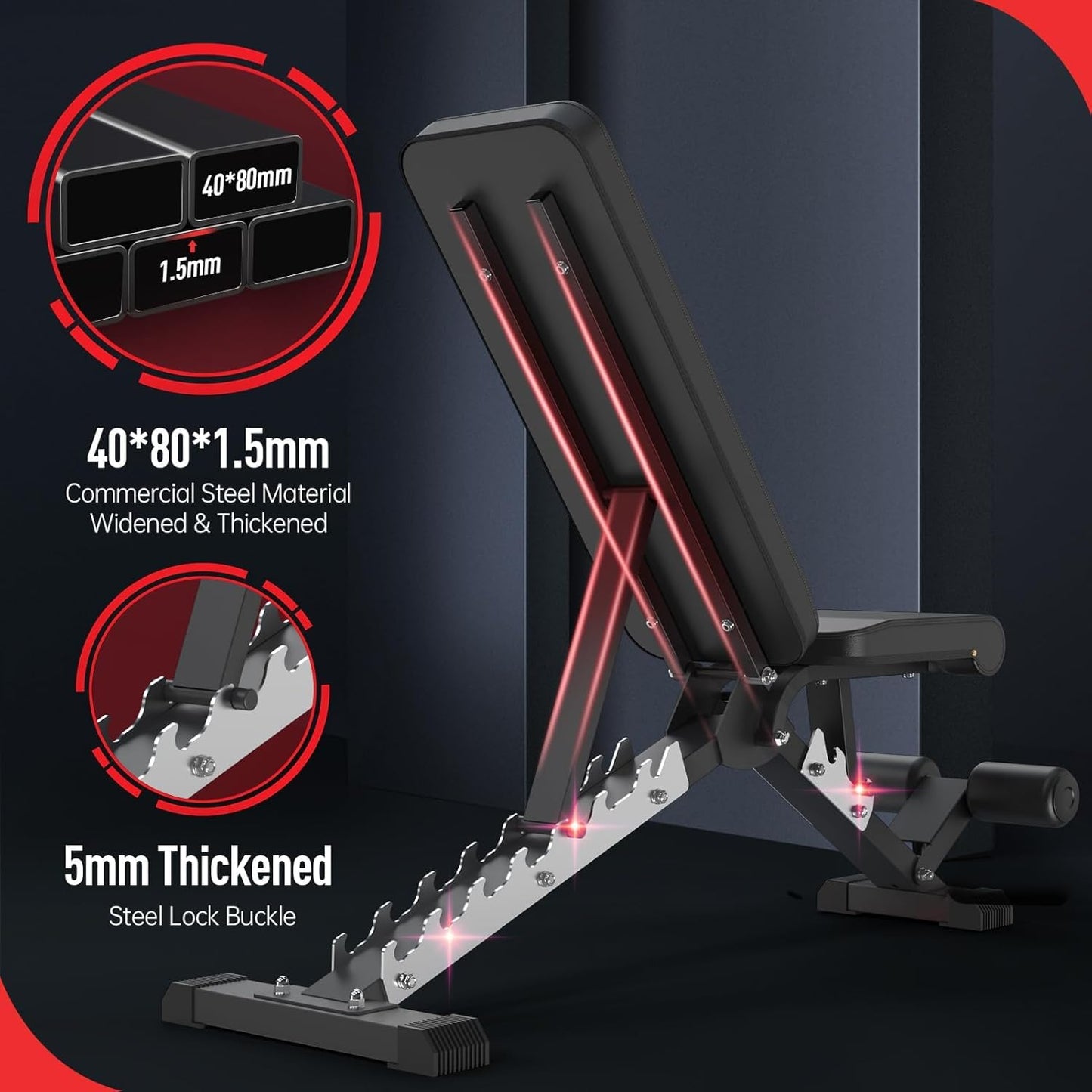 JOROTO Adjustable Weight Bench, 800LBS Workout Bench, Foldable Weight Bench for Home Gym, Flat Incline Decline for Sit Up Bench Press, 40LB Heavy Duty Build Strength Training Bench, Silver