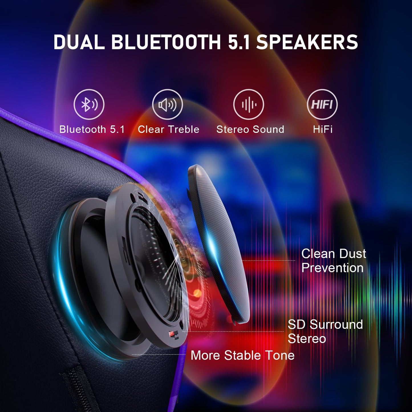 GTPLAYER Gaming Chair with Footrest Speakers Video Game Chair Bluetooth Music Heavy Duty Ergonomic Computer Office Desk Chair