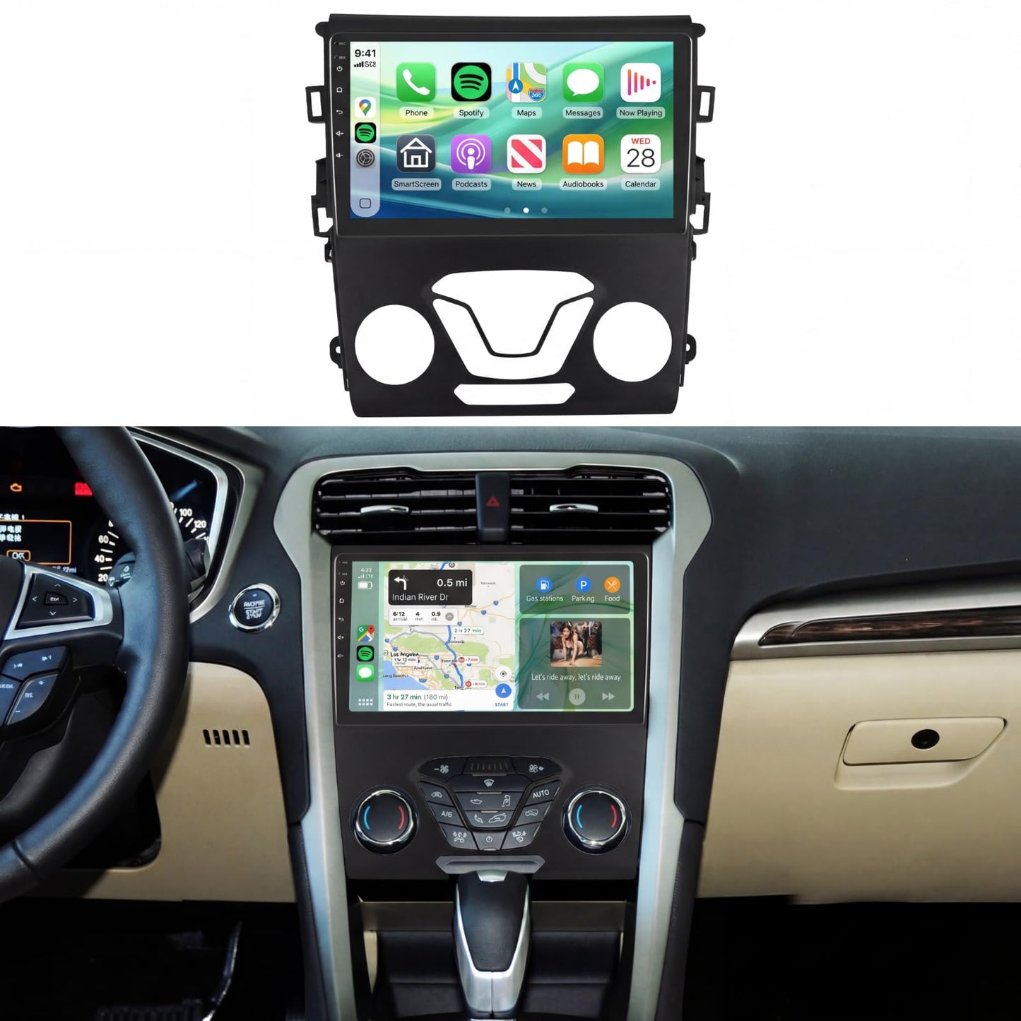 5Ghz WiFi 2G+64G for Ford Fusion Mondeo 2013-2019 Radio,【Android 15 Build-in DSP EQ】 Car Stereo with 5.0Bluetooth,Wireless Carplay Android Auto,9inch IPS Touch Screen,IP69k Backup Camera,GPS,FM/RDS