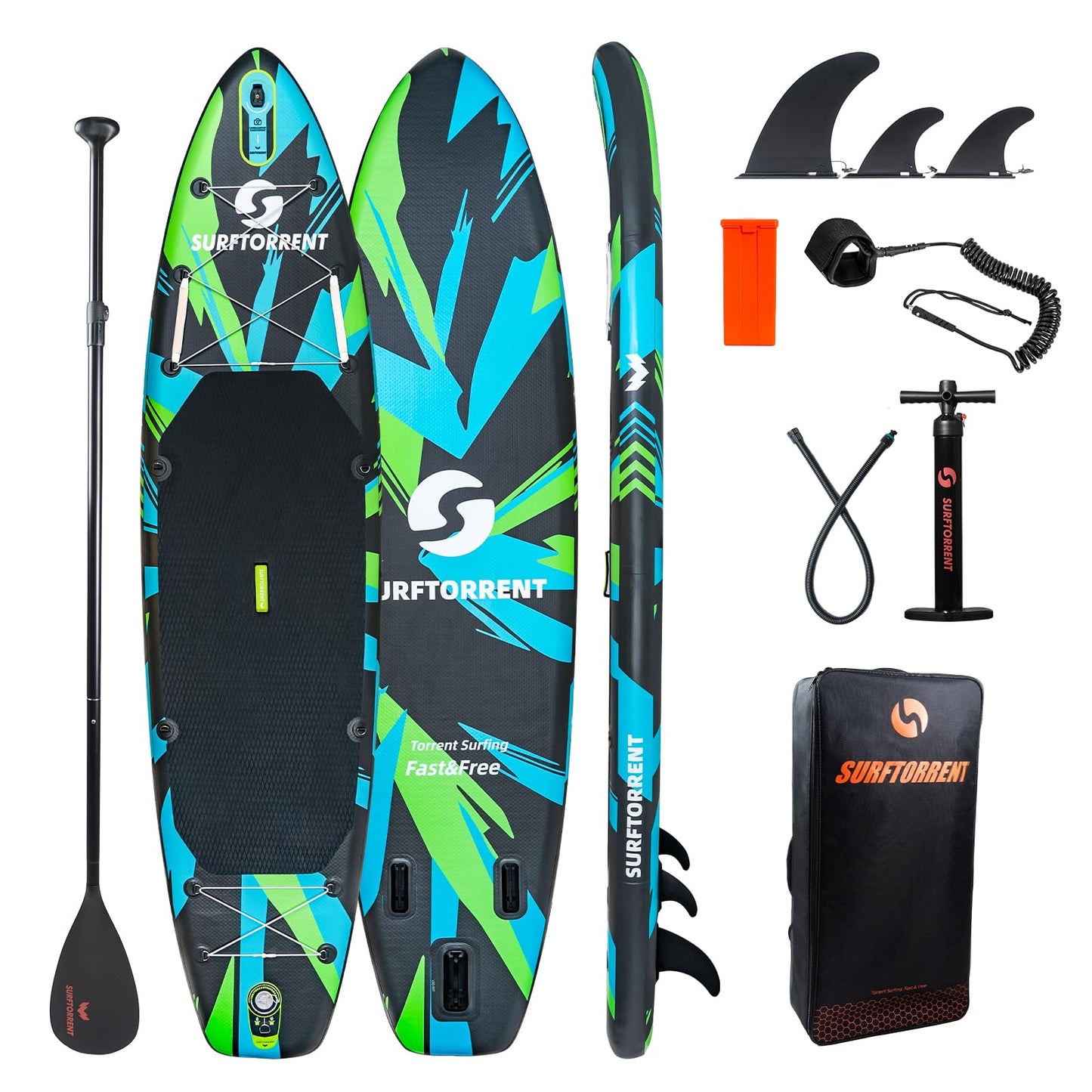 Surftorrent 11’x 33" Inflatable Stand Up Paddle Board for Adults & Youth - Wide Stable Design, Non-Slip EVA Deck, Includes Premium SUP Paddle Board Accessories, All Skill Levels (Laser Light-HL)