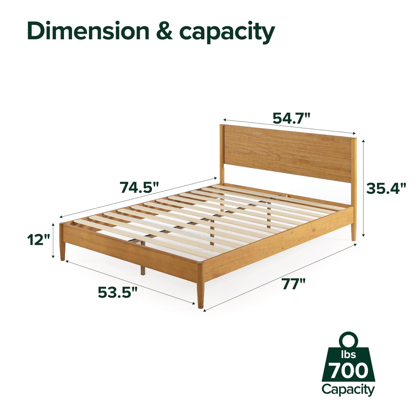 Zinus Allen Mid Century Wood Platform Bed Frame, Solid Wood Foundation, Wood Slat Support, No Box Spring Needed, Easy Assembly, Full