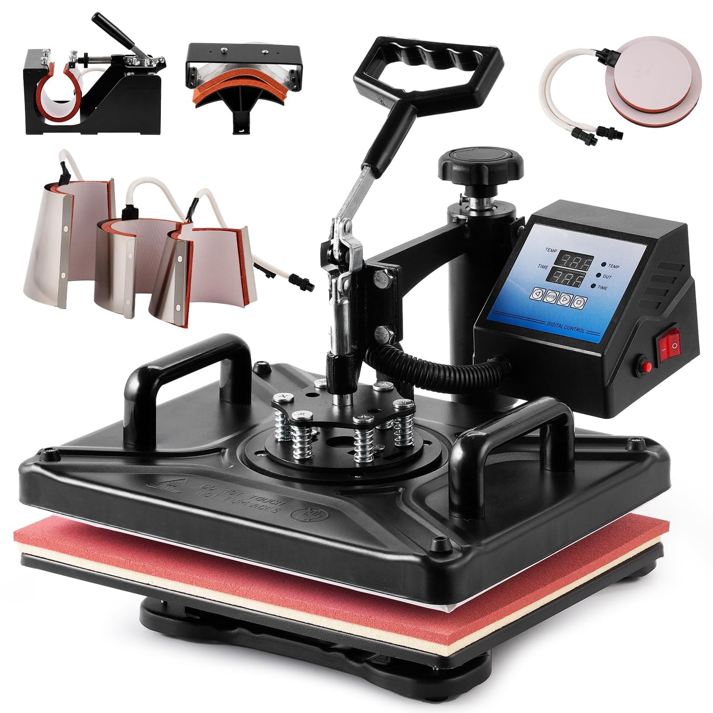 Cloudray 8 in 1 Heat Press Machine, All in One for Sport Events, World Cup Fan Shirts, T-Shirts, Tote Bags, Hats, Mugs, DIY, SchoolWorking Area 12"x15", Black