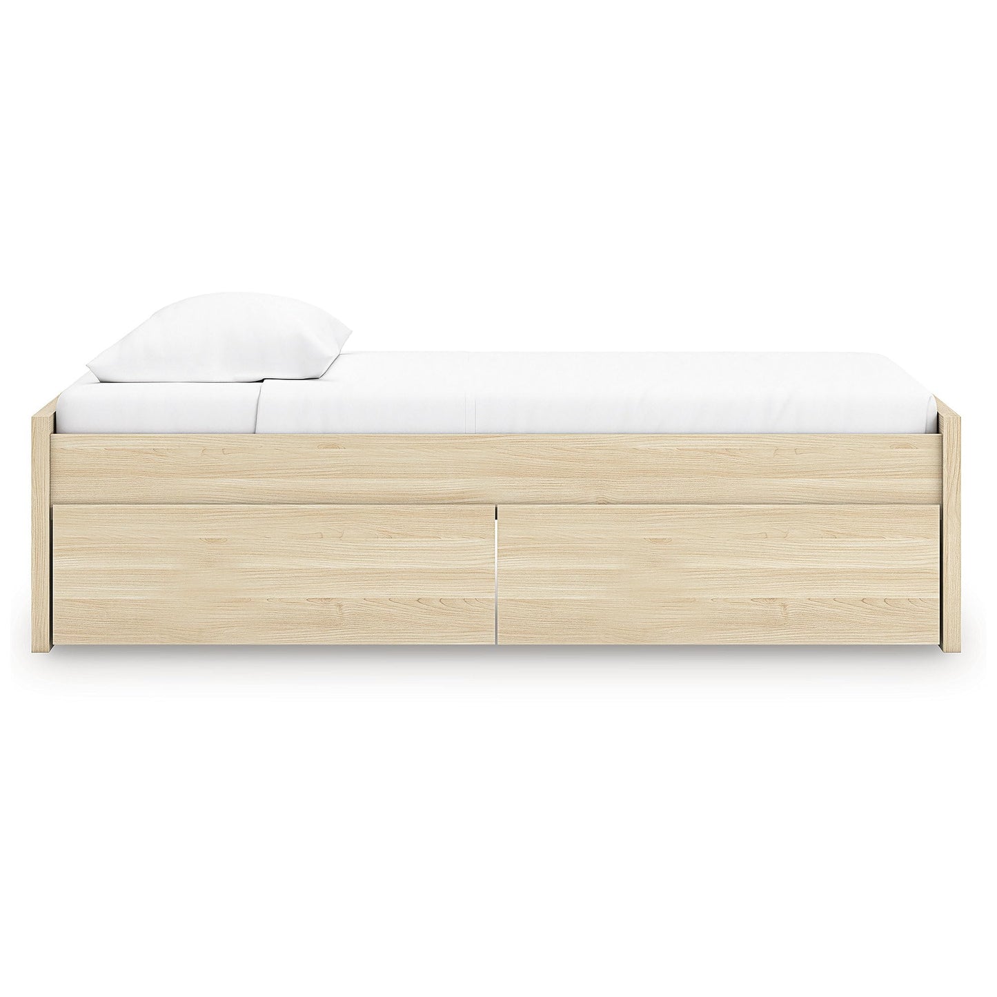 Signature Design by Ashley Onita Scandinavian 2-Drawer Twin Platform Bed with 1 Side Storage, Foundation or Box Spring Not Needed, Light Brown
