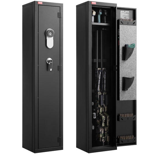 VEVOR Gun Safe, Heavy Duty Cold-Rolled Steel Rifle Cabinet with Fingerprint & Key, Large Long Gun Cabinet with Magazine and LED, Adjustable Racks for Rifles, Pistols, Shotgun(Assembly Required)