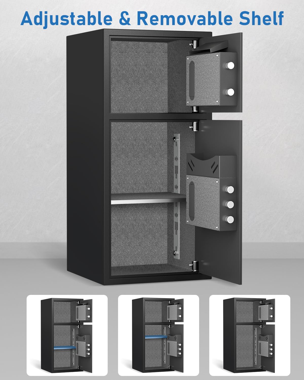 Omethey 6.0 Cuft Extra Large Home Safe Box Fireproof Waterproof, Fingerprint Safe, Home Security Safes Box with Adjustable Shelf & Drop Slot, Money Safes with Backlit Keypad & Dual Alarm for Office
