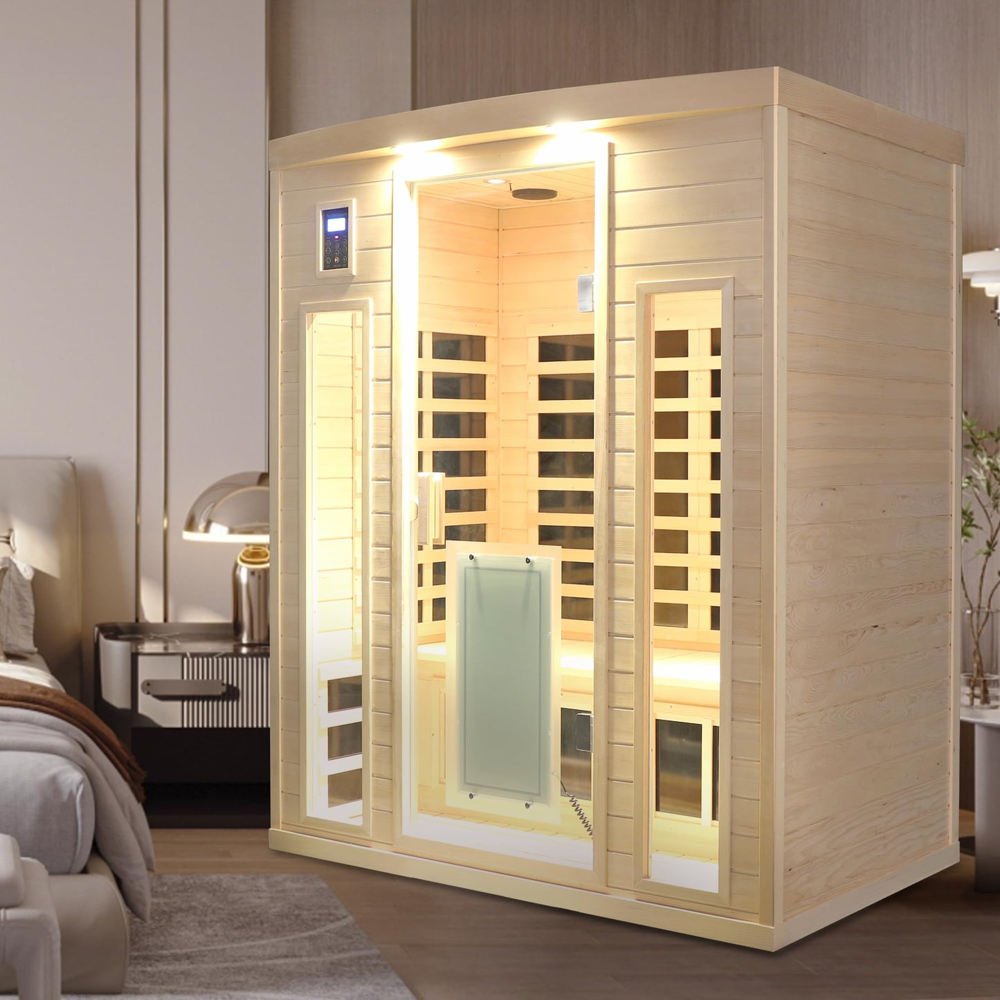 SAUNA DOCTOR 3-Person Far Infrared Indoor Sauna, Low EMF with 9 Heating Panels, Canadian Hemlock Wood, Glass Door with Integrated Heater, 120V