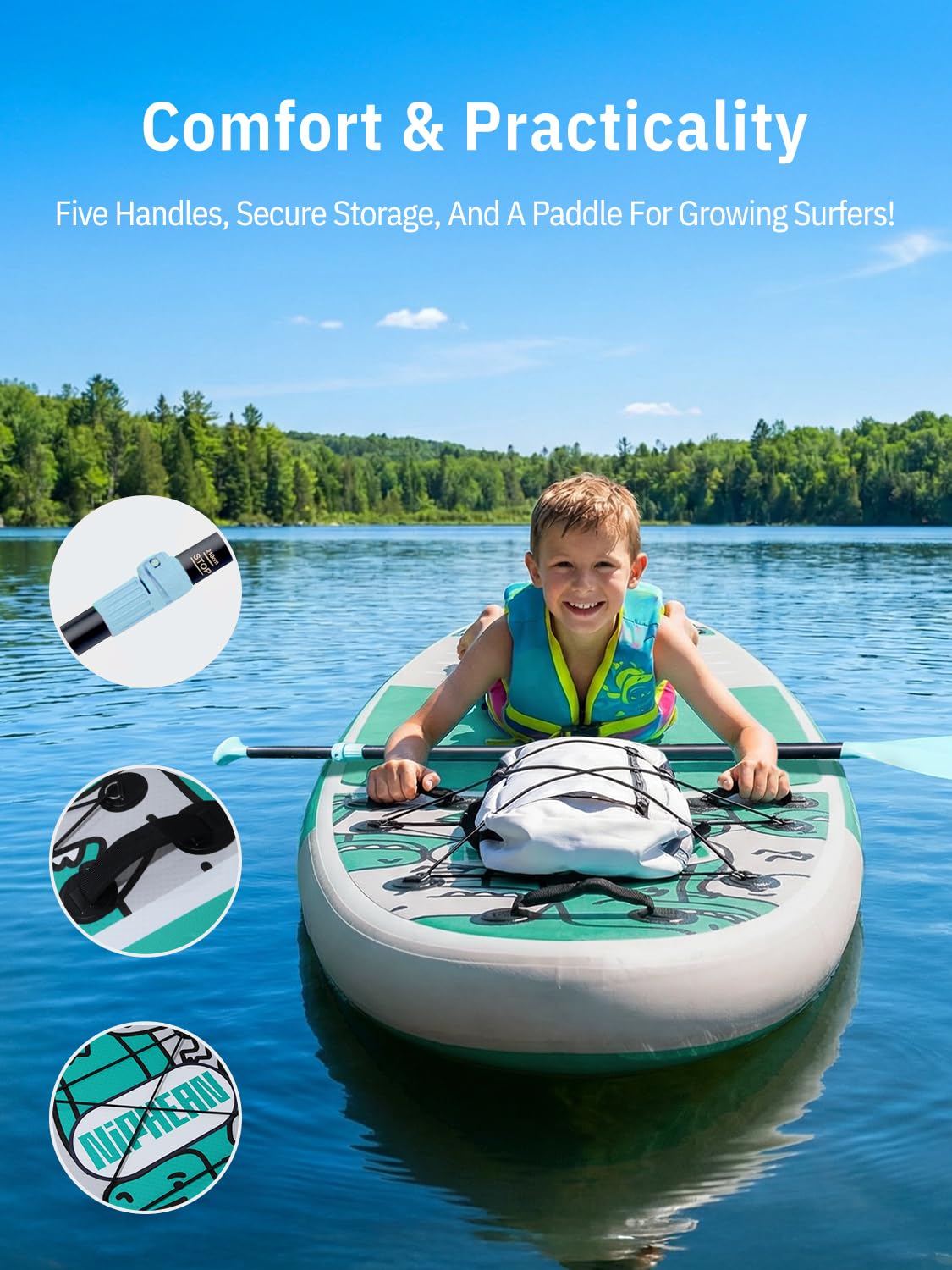Niphean Inflatable Stand Up Paddle Board with Stabiltrac Fin Design and SUP Accessories, Anti-Slip EVA Deck, 10’6’’ Inflatable Paddle Boards for Adults & Youth of All Skill Levels