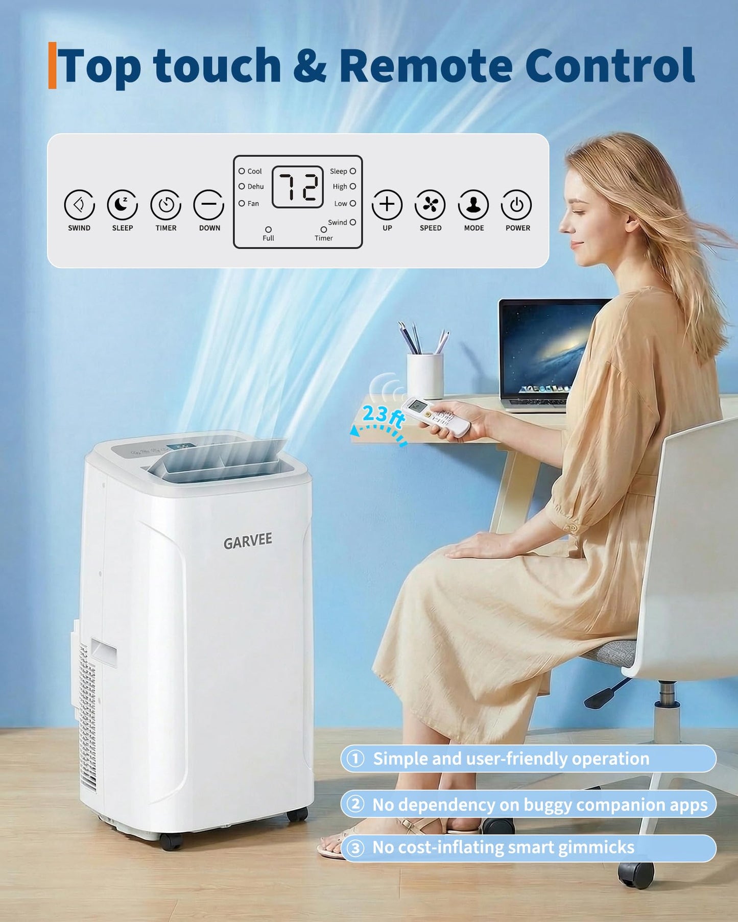 Garvee Portable Air Conditioner 14,000BTU, Remote Control, Portable AC Unit, Dehumidifier, Fan, 850Sq.Ft Cool/Dry/Swing,Quite,LCD Display,Fast Cool, Air Purification,1400W, CEER7.83,Grey