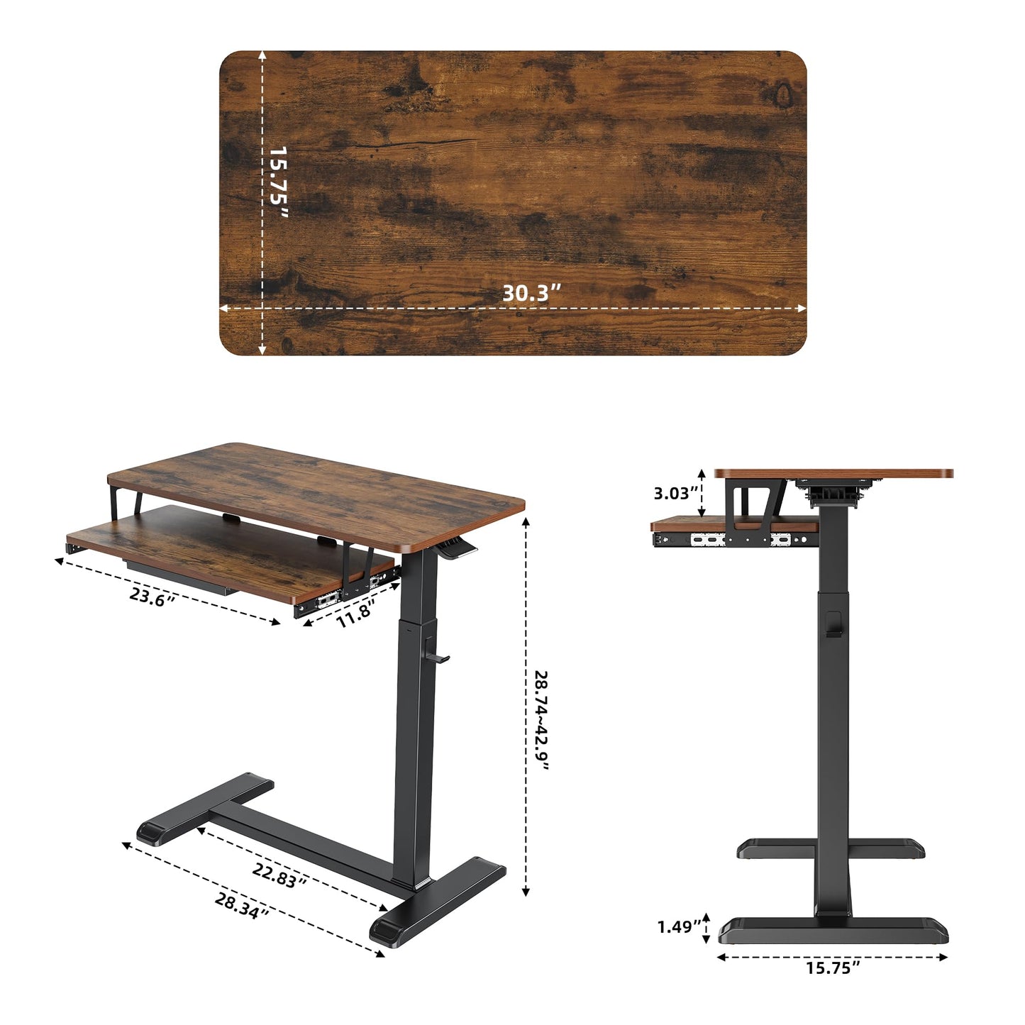 ETHU Overbed Table with Wheels, Upgrade Medical Table with Drawer, Hospital Bed Table, Workstation Desk, Adjustable Overbed Bedside Rolling Laptop Desk(Walnut)