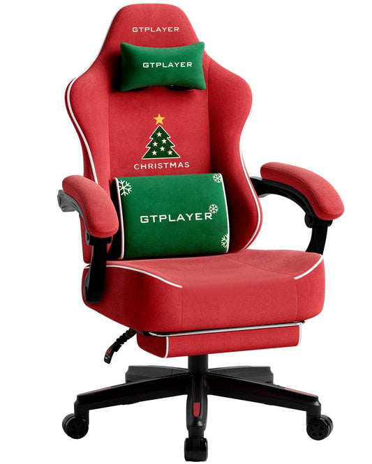 GTPLAYER Gaming Chair, Video Game Chairs with Footrest, PC Gamer Chairs for Adults - Padded High Back Ergonomic Reclining Silla Gamer, Linkage Armrest, Ace Pro, Christmas (Velvet)