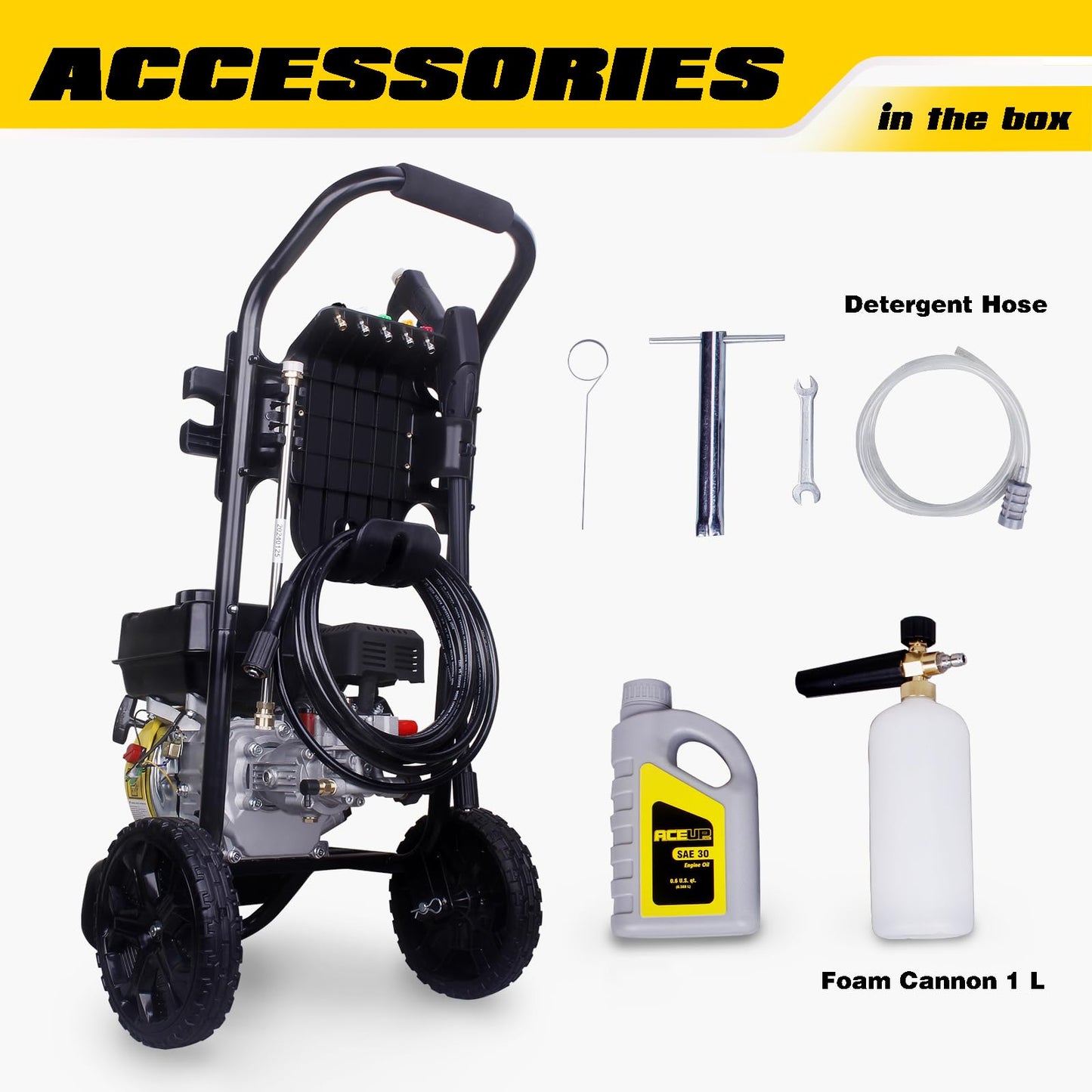 Aceup Energy Gas Pressure Washer 3400 PSI 2.6 GPM 4-Stroke 212cc for Garden, Cars, Walls, Funiture, Decks