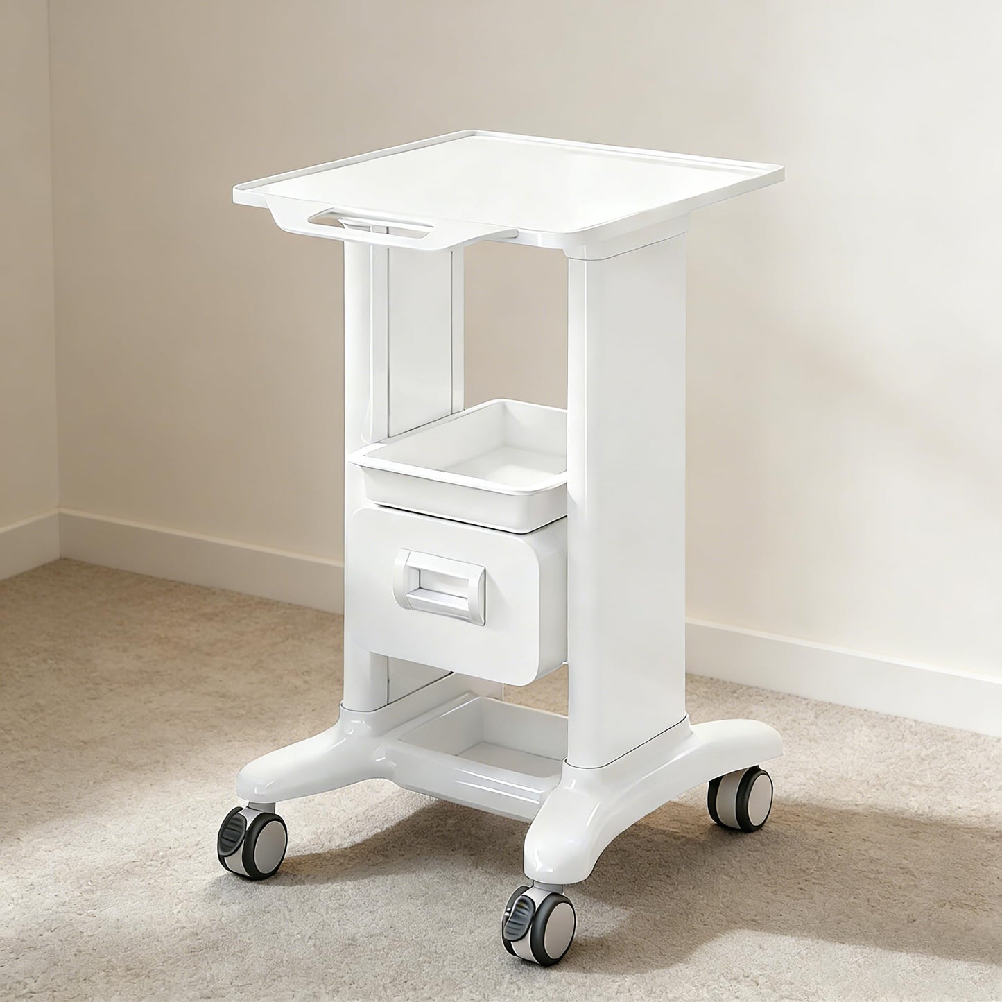 Medical Trolley Cart Mobile with Drawers, Hospital Ultrasound Cart with 4 Silent Swivel Wheels, Portable Medical Trolley Carts, 225 LBS Load, for Beauty, Salon, Clinic and Lab (White, Single Drawer)