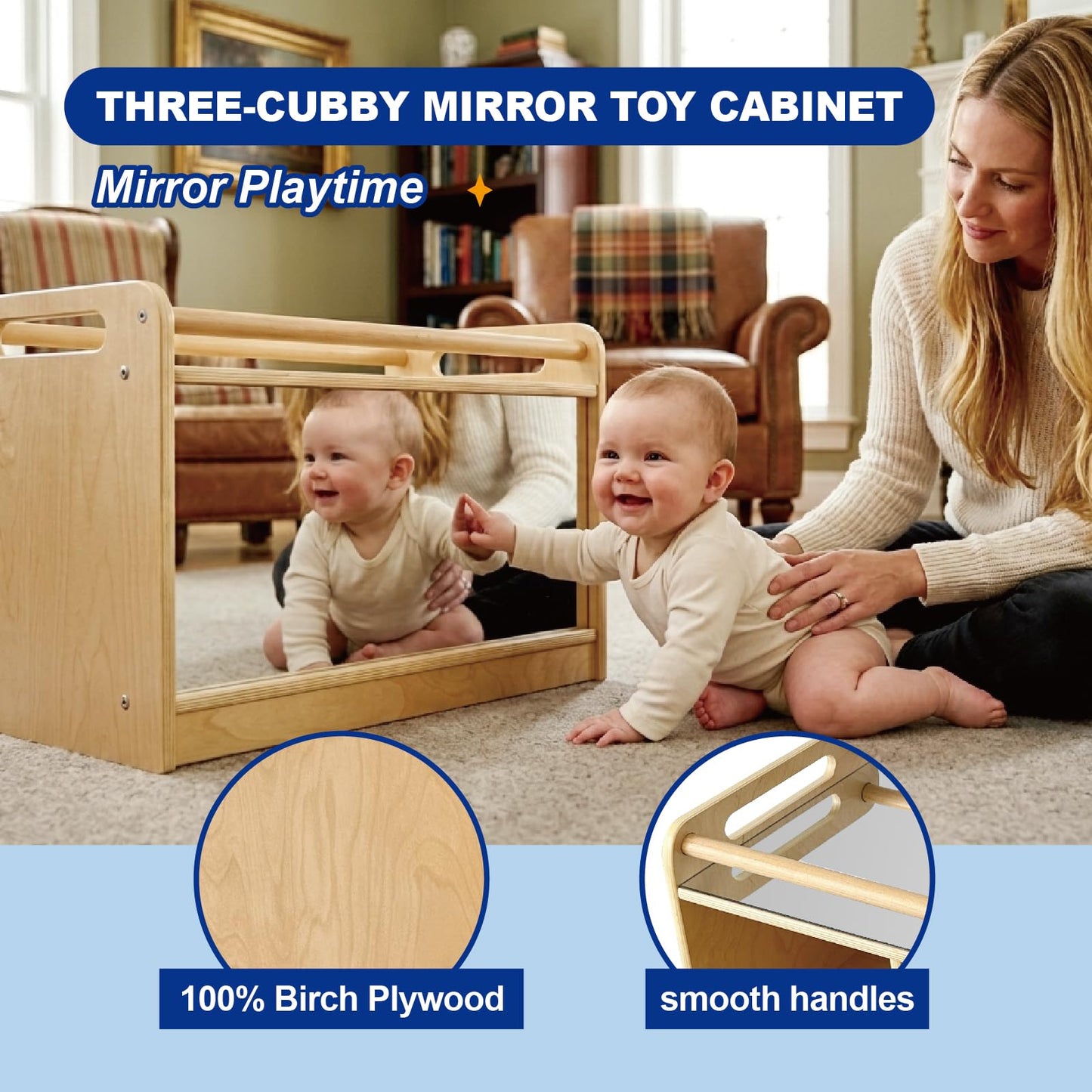 kidi house Montessori Shelf with Activity Top and Mirror, Birch Plywood Toy Storage Cabinet, Wooden Toddler Tummy Time Furniture for Home, Daycare Cubbies, Preschool, Playroom, Nursery, Kindergarten