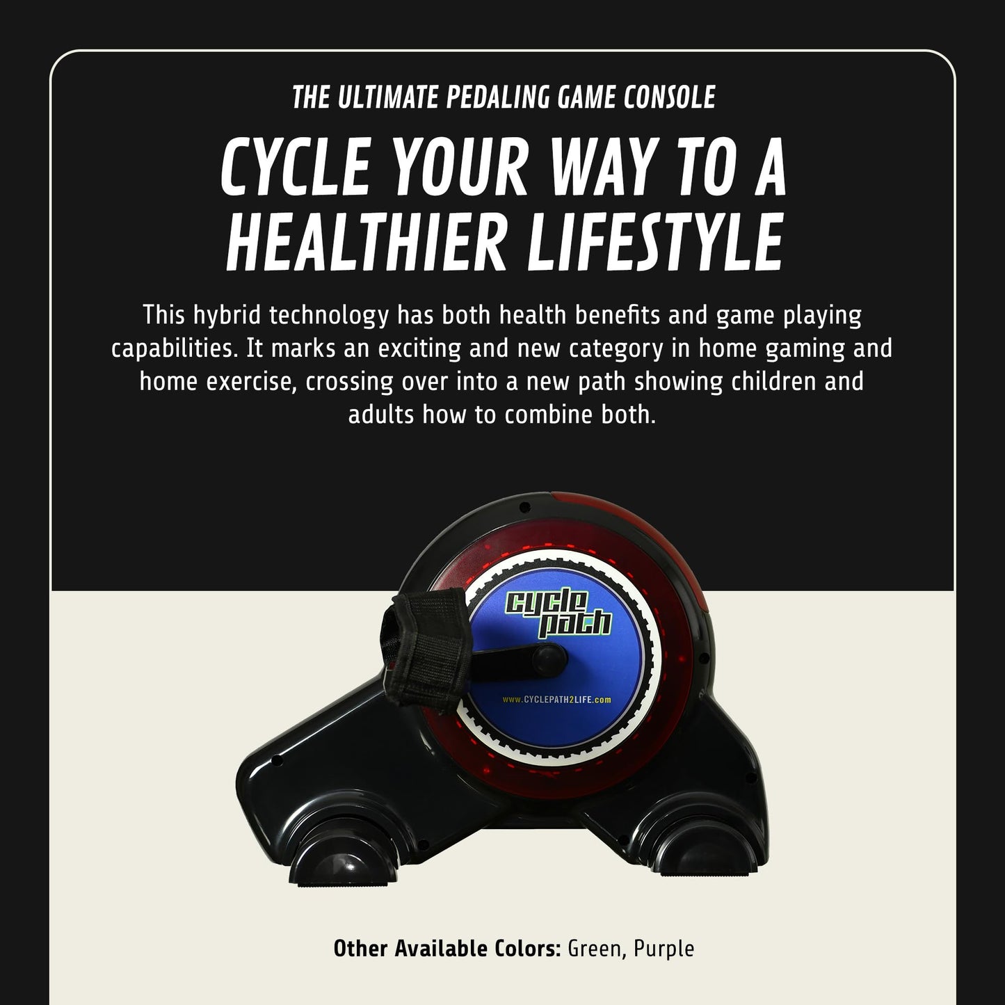 CyclePath Interactive Gaming Exercise Bike – Motion Powered Pedal Fitness Device with 6 Free Games, Bluetooth App Connectivity, Adjustable Resistance, Family Cardio Trainer for Kids & Adults