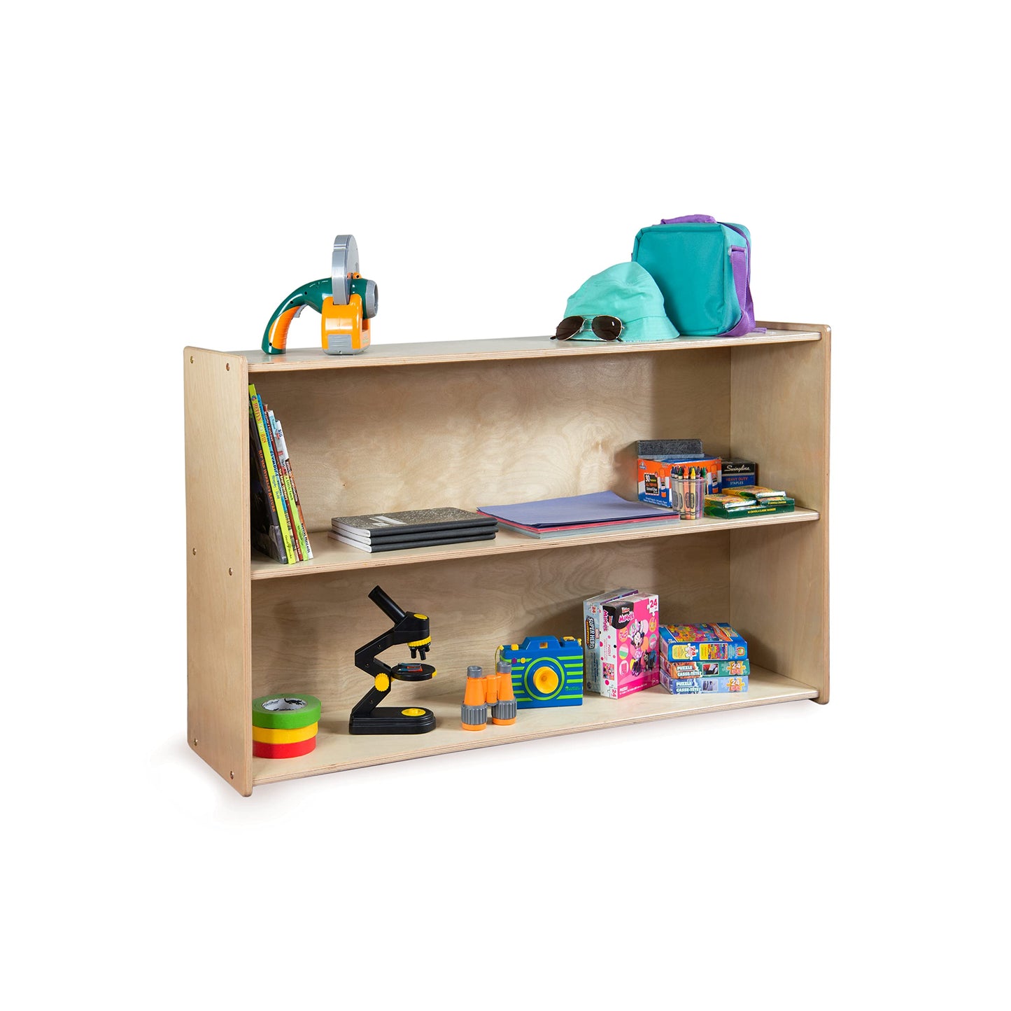 Contender Daycare Shelves for Kids, Bookcase with 2 Shelves for Storage, Wood Furniture for Toddlers, Children, Montessori, Classroom, 47-inch Width