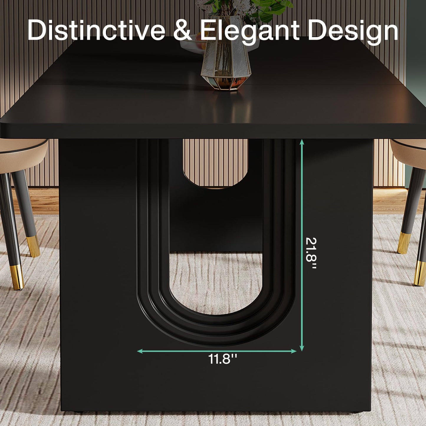 Tribesigns Modern Dining Table for 6 People, 71" Large Kitchen Dining Table with Wood Pedestal Base, Rectangular Long Dinner Table for Kitchen, Dining Room, Living Room, Black