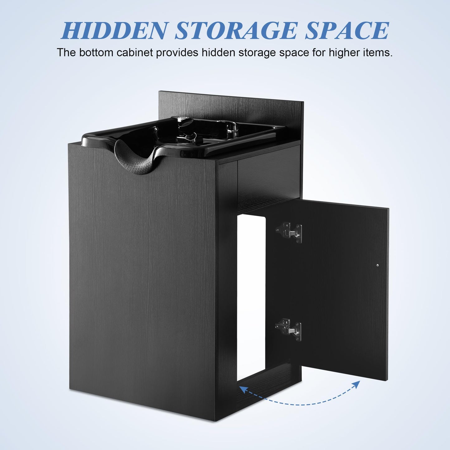 BarberPub Modern Shampoo Backwash Sink Station with Shampoo Bowl, Spa Salon Beauty Equipment with Engineered Wood, 22.8" (L) x 36.2" (H) x 18.7" (D) 6154-7134, Black