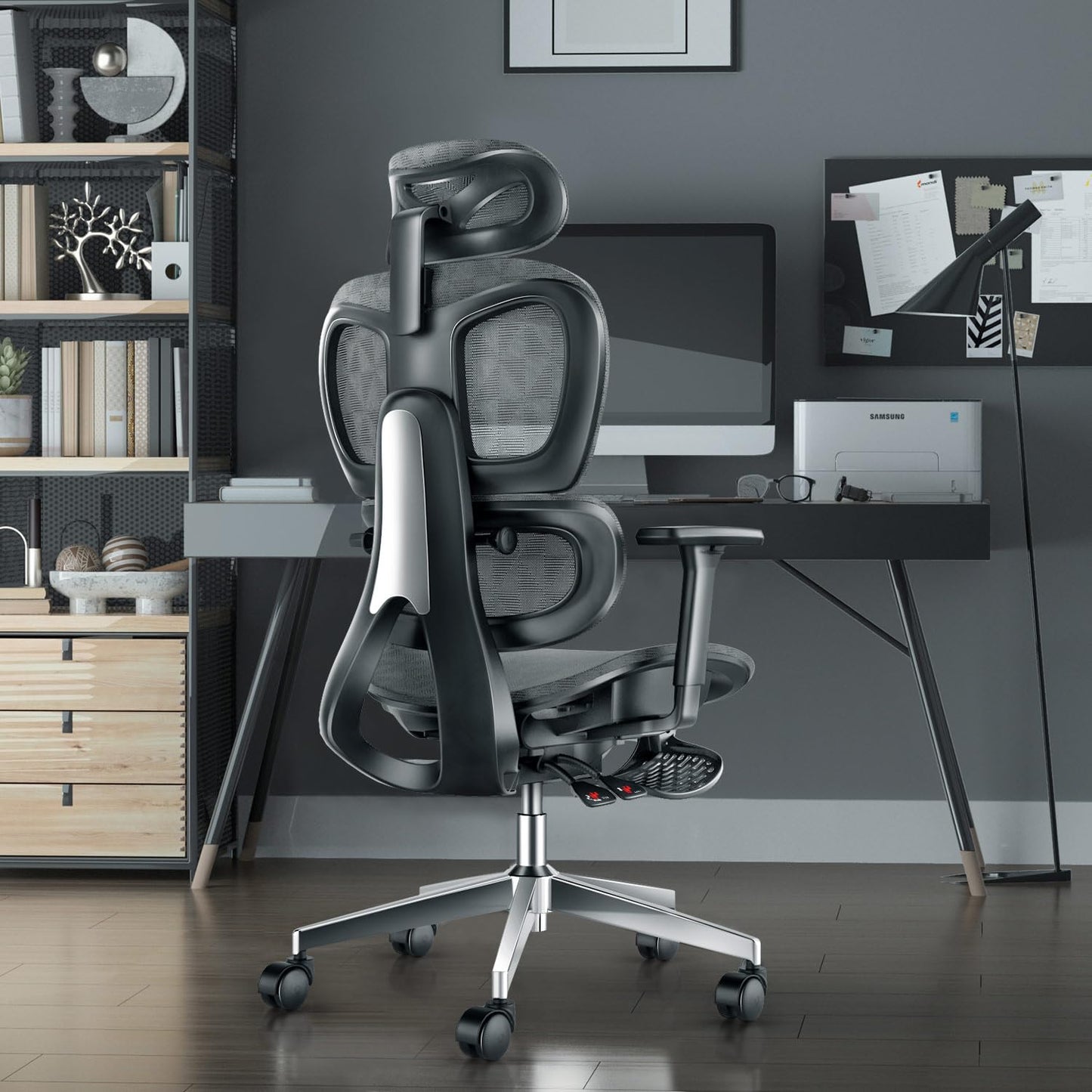 PatioMage Ergonomic Office Chair, Big and Tall Desk Chair with Adjustable Lumbar Support & Seat Depth, High Back Computer Chair, Swivel Mesh Chairs with Wheels for Home Office, Darkgrey